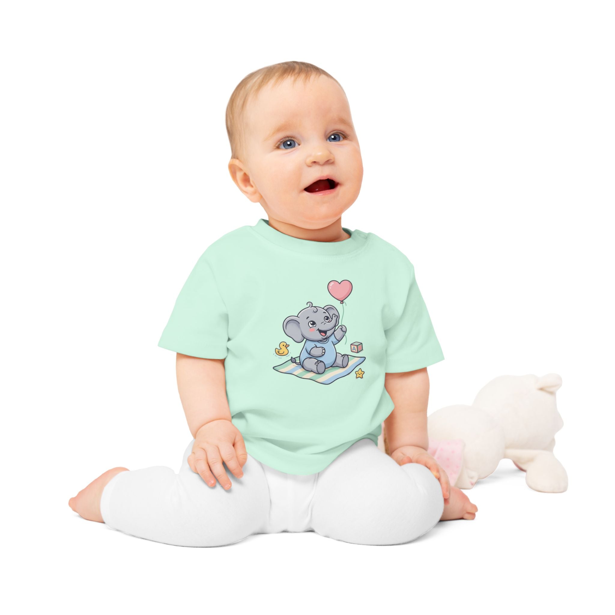 Cute Elephant Baby Tee — Heart Balloon Nursery Shirt for Newborns & Baby Showers