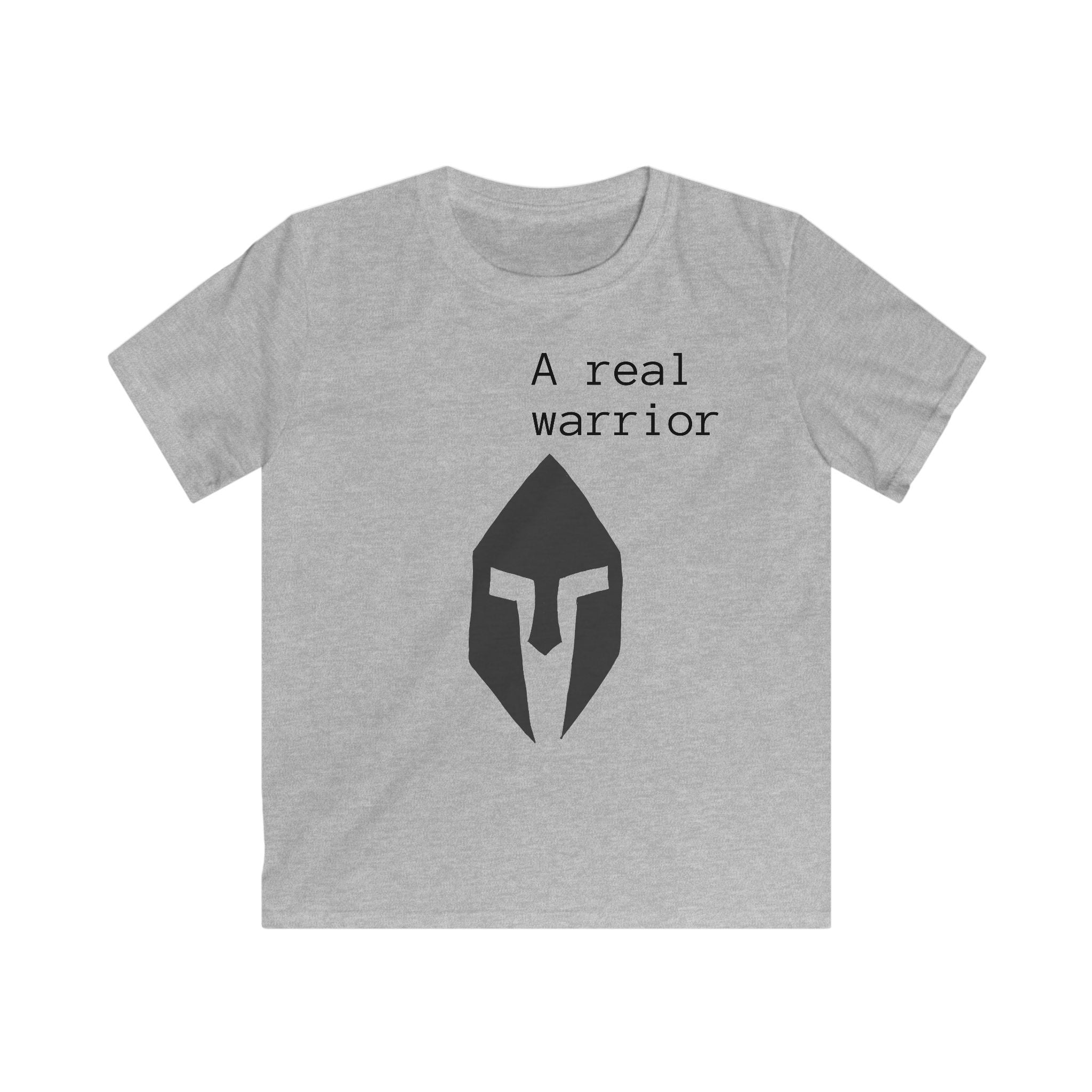 Kids Tee — "A Real Warrior" Spartan Helmet Graphic
