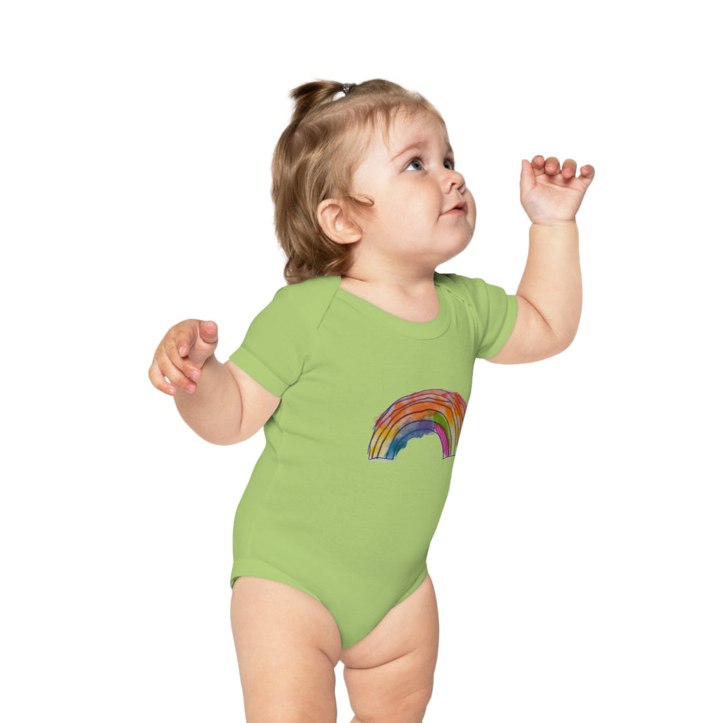 Baby Bodysuit with Watercolor Rainbow – Combed Cotton Infant One-Piece