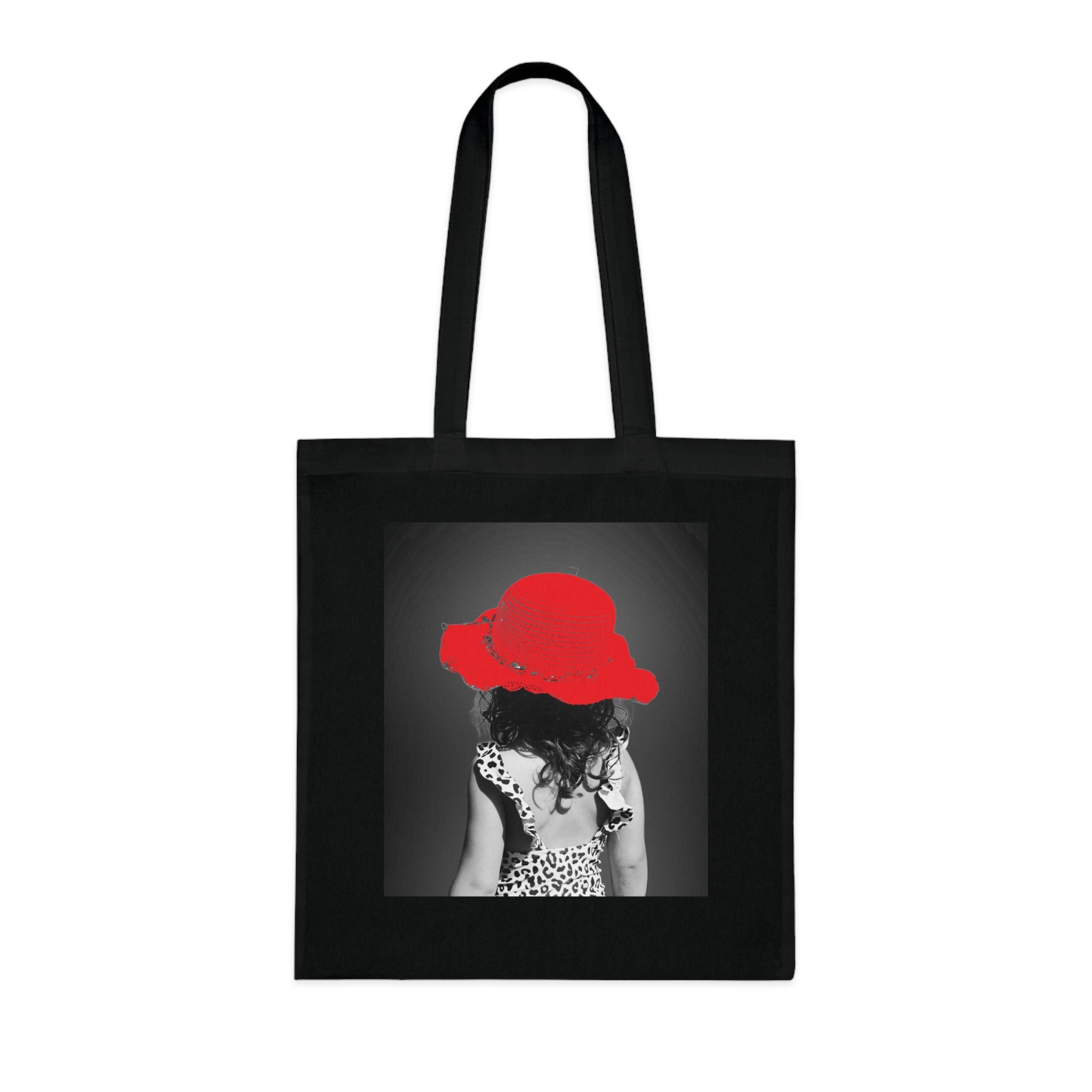 Red Hat Girl Cotton Tote — Vintage Black & White Photo Tote Bag