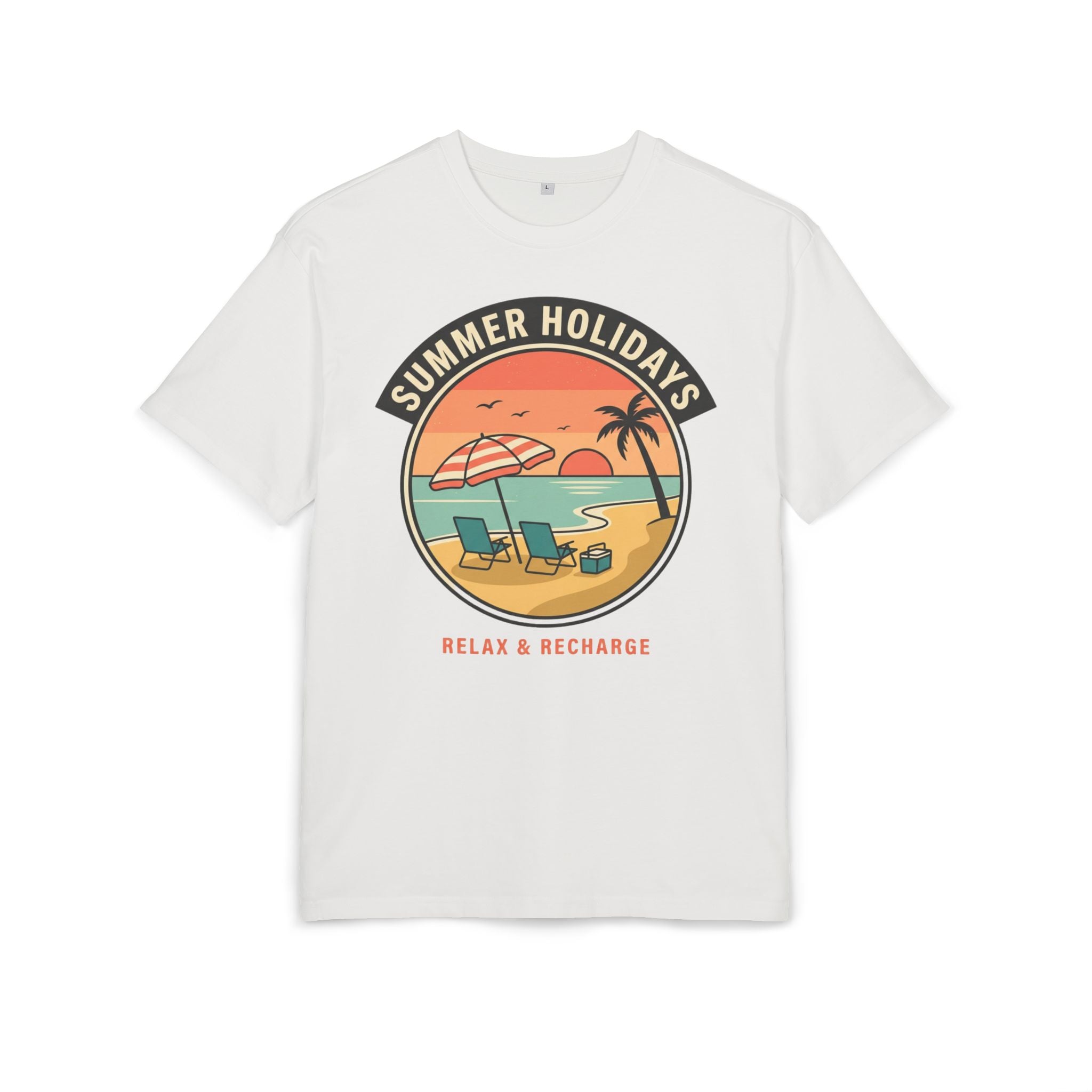 T-Shirt — "Summer Holidays: Relax & Recharge" Beach Graphic Tee