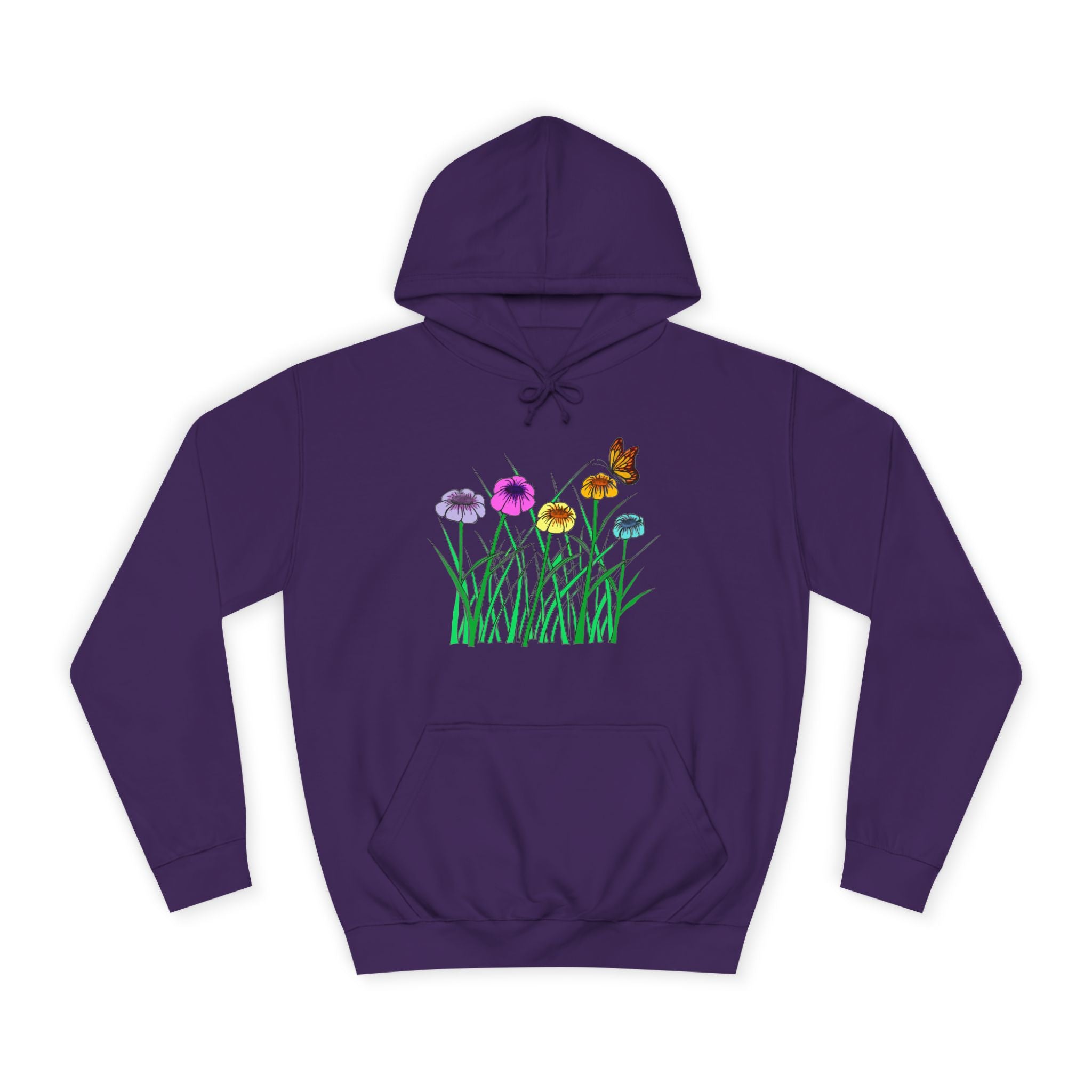 Floral Meadow Hoodie – Colorful Wildflowers & Butterfly Graphic