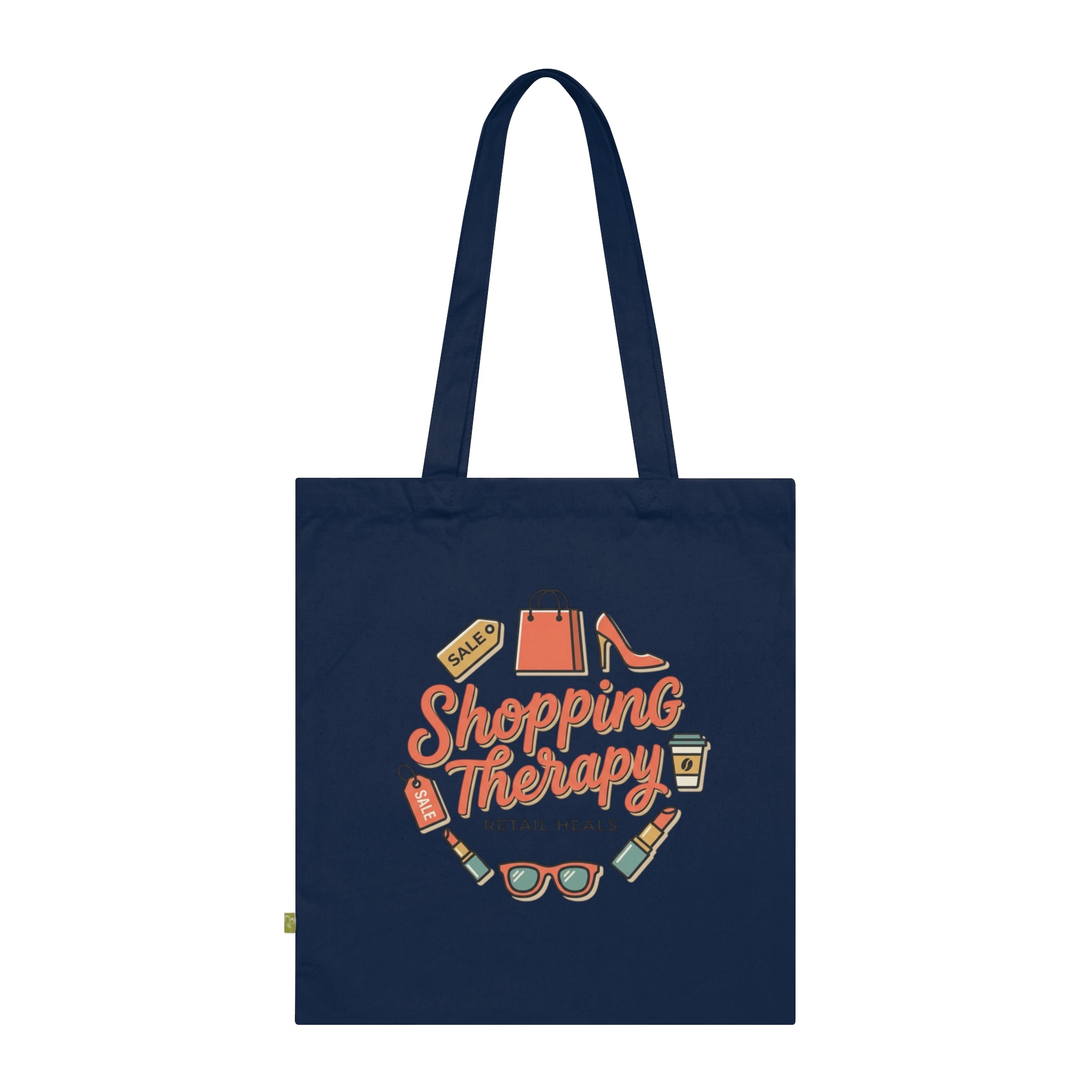 Shopping Therapy Organic Tote Bag — Retro Fashion Graphic Tote