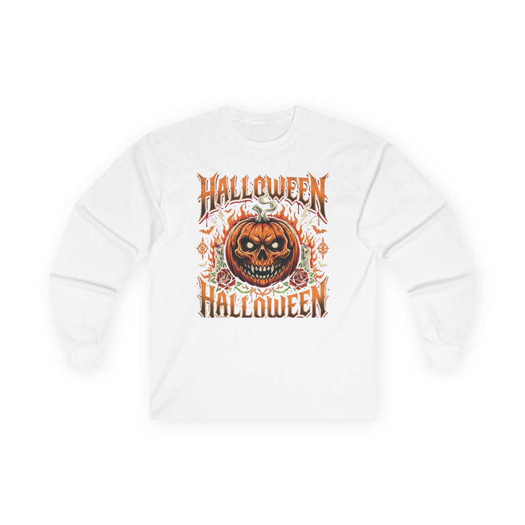 Halloween Pumpkin Long Sleeve Tee — Retro Scary Jack-O'-Lantern Graphic