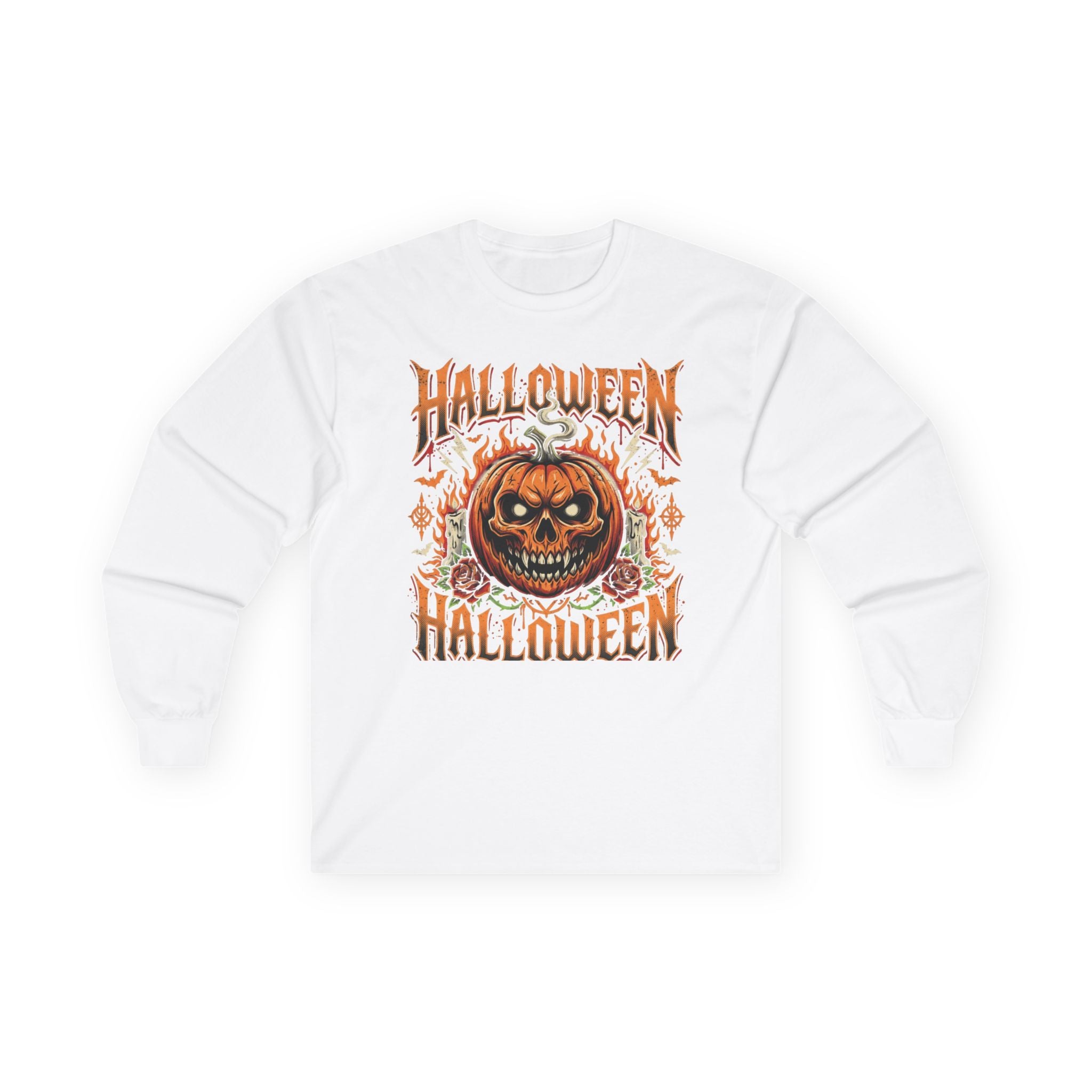 Halloween Pumpkin Long Sleeve Tee — Retro Scary Jack-O'-Lantern Graphic