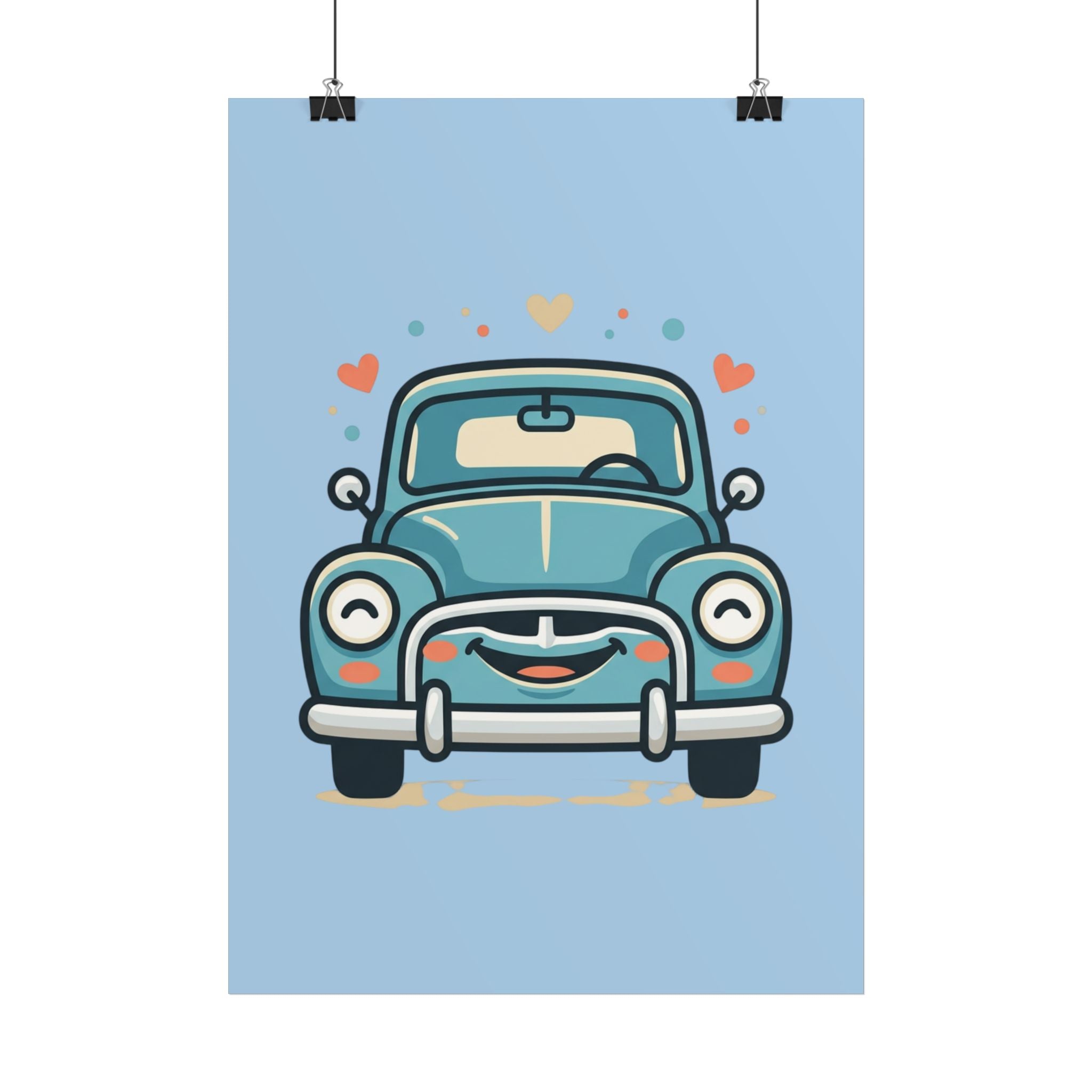 Cute Retro Car Poster — Smiling Vintage Car Wall Art for Kids’ Room