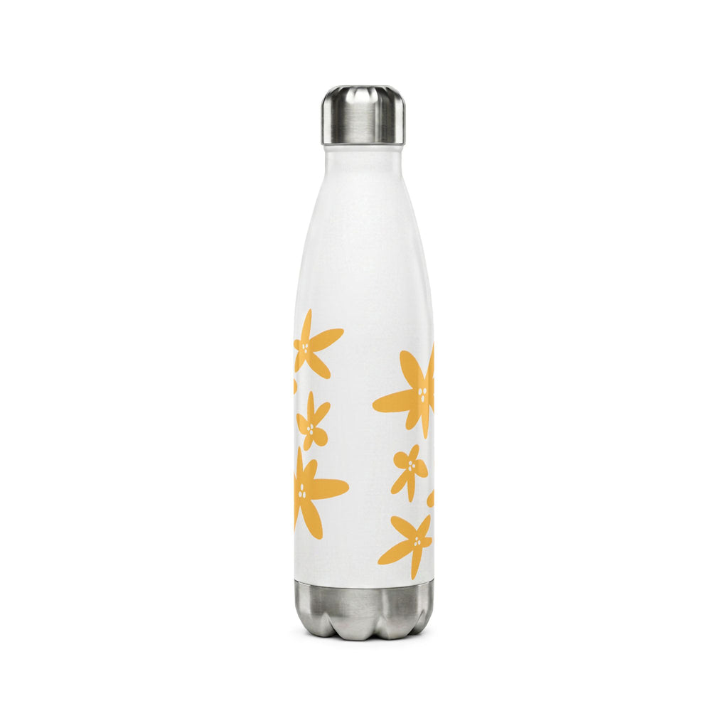 17oz Stainless Steel Water Bottle — White with Yellow Floral Daisies