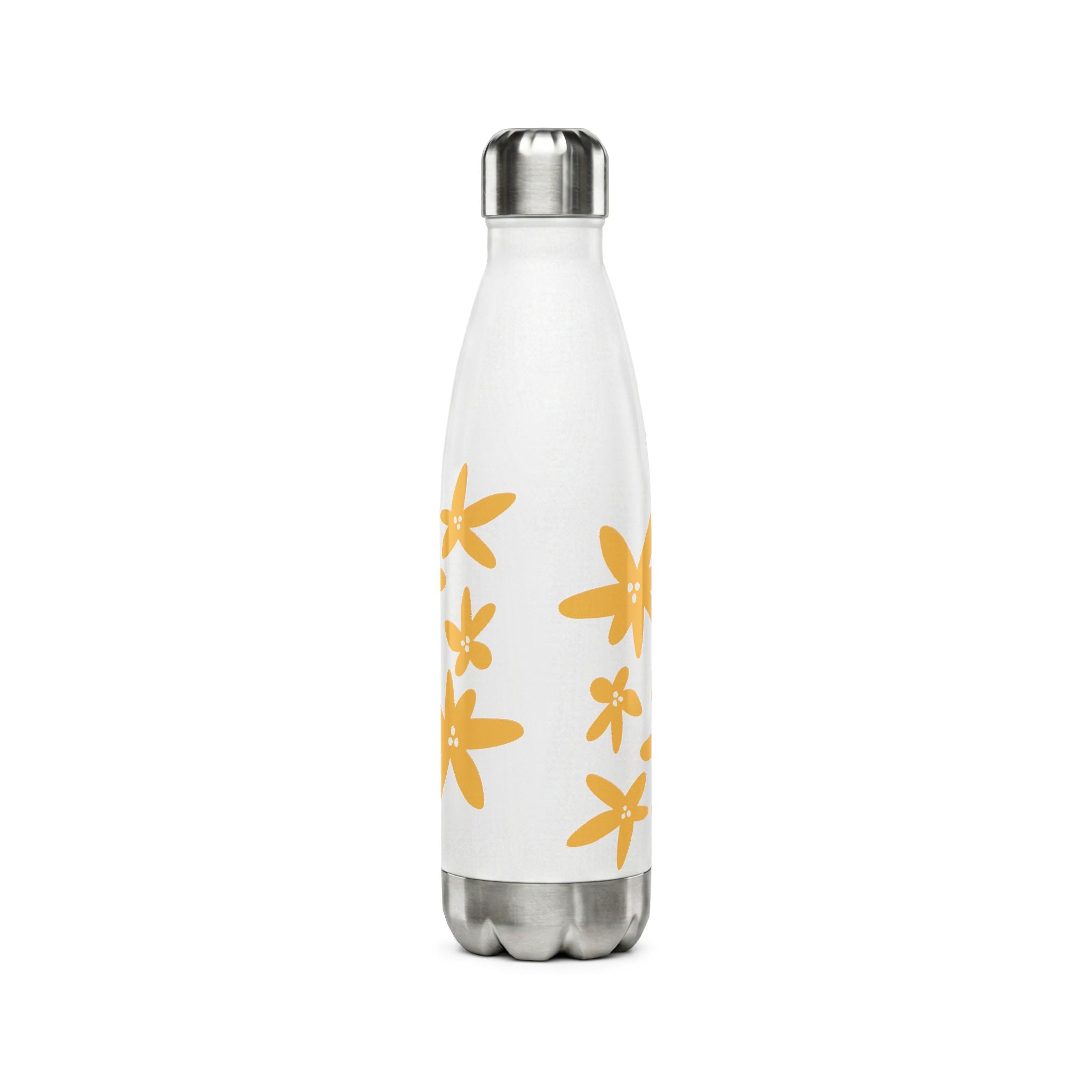 17oz Stainless Steel Water Bottle — White with Yellow Floral Daisies