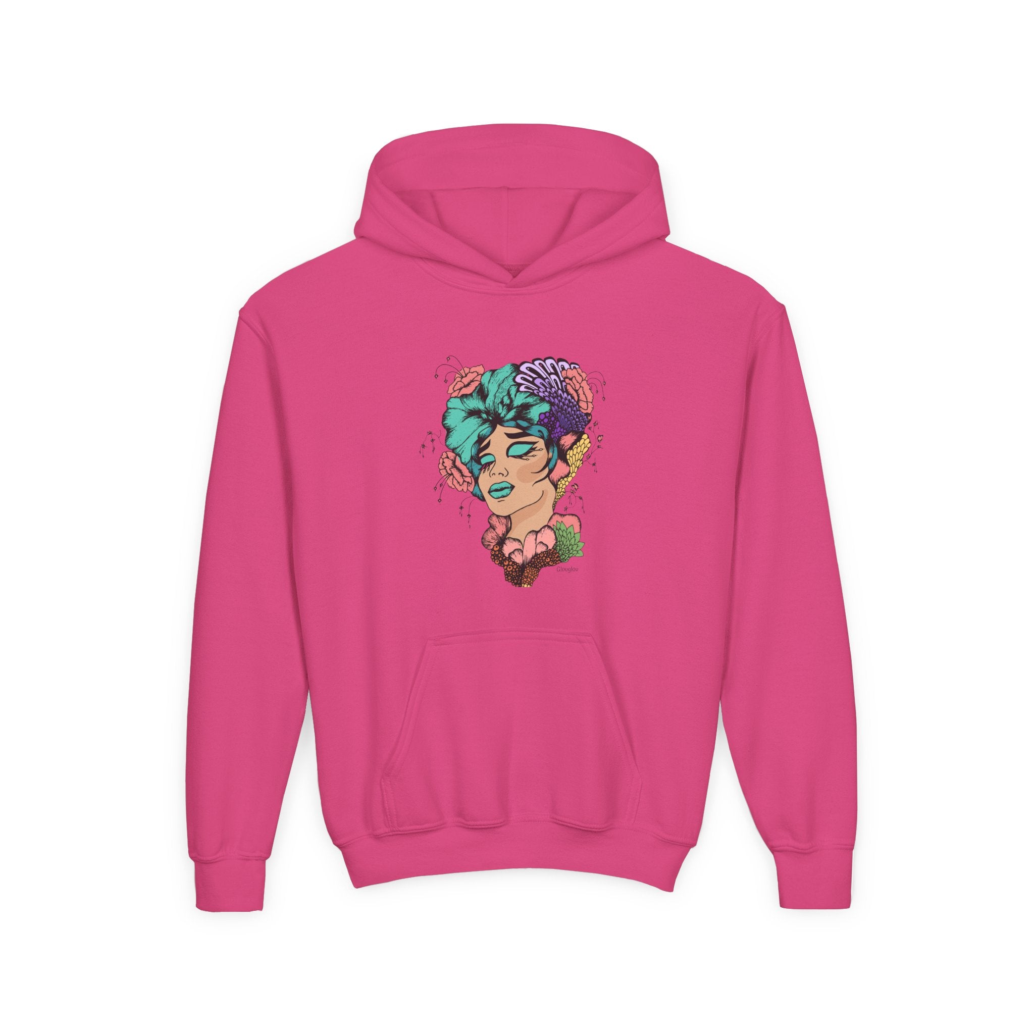 Youth Hoodie — Colorful Floral Portrait Graphic