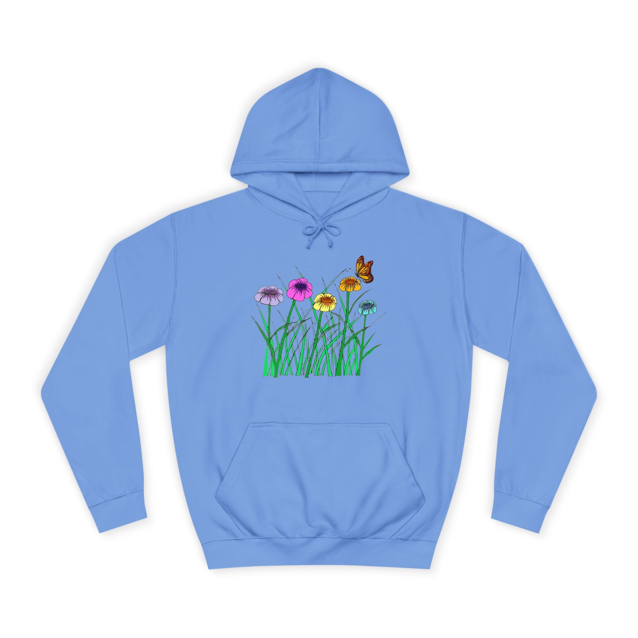 Floral Meadow Hoodie – Colorful Wildflowers & Butterfly Graphic