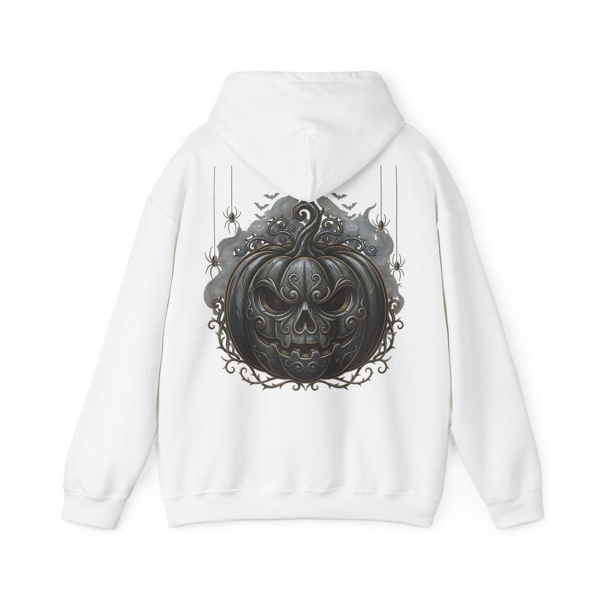 Halloween Gothic Pumpkin Hoodie — Black Ornate Jack-O'-Lantern Back Print