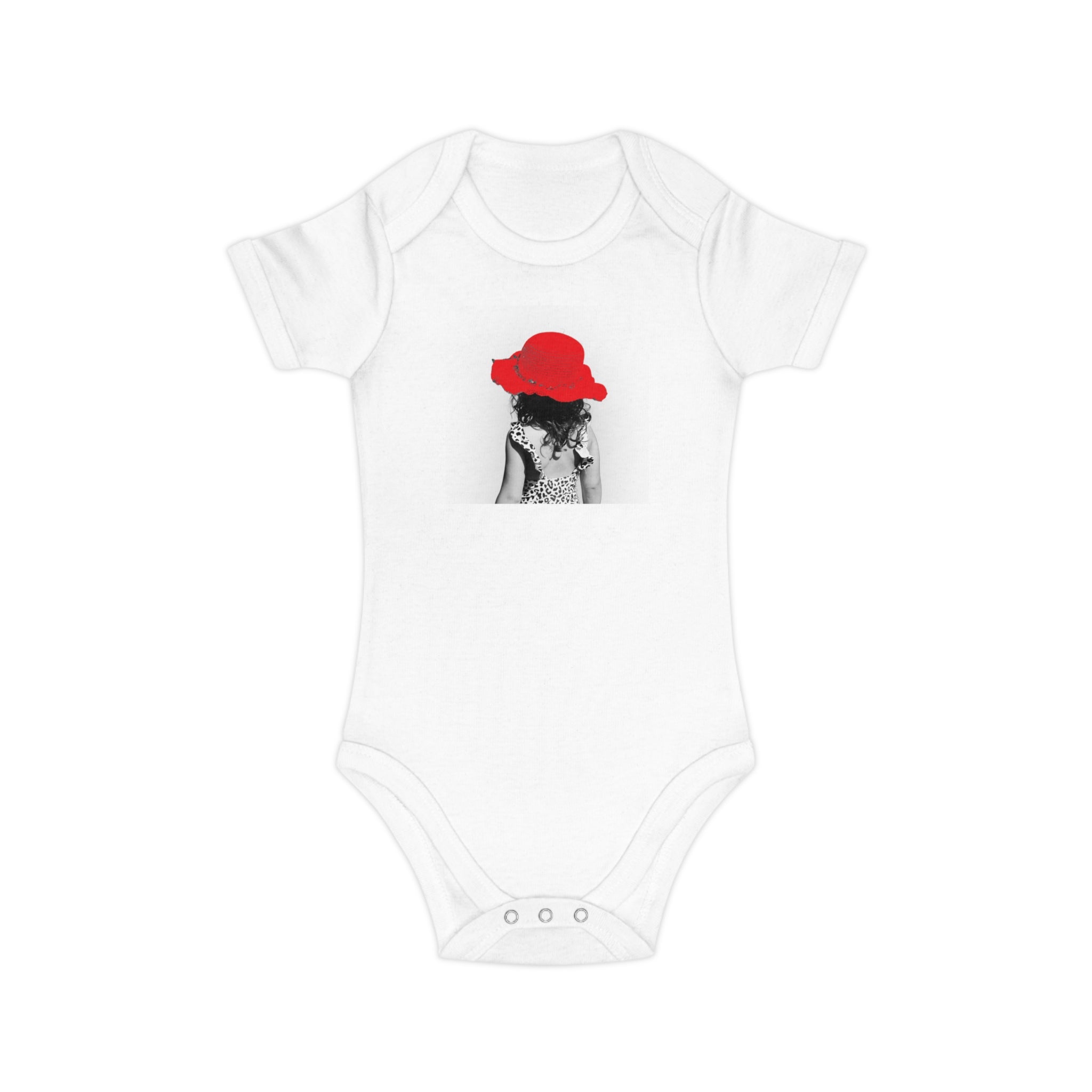 Red Hat Baby Bodysuit — Cute Minimalist Infant One-Piece with Red Hat Graphic
