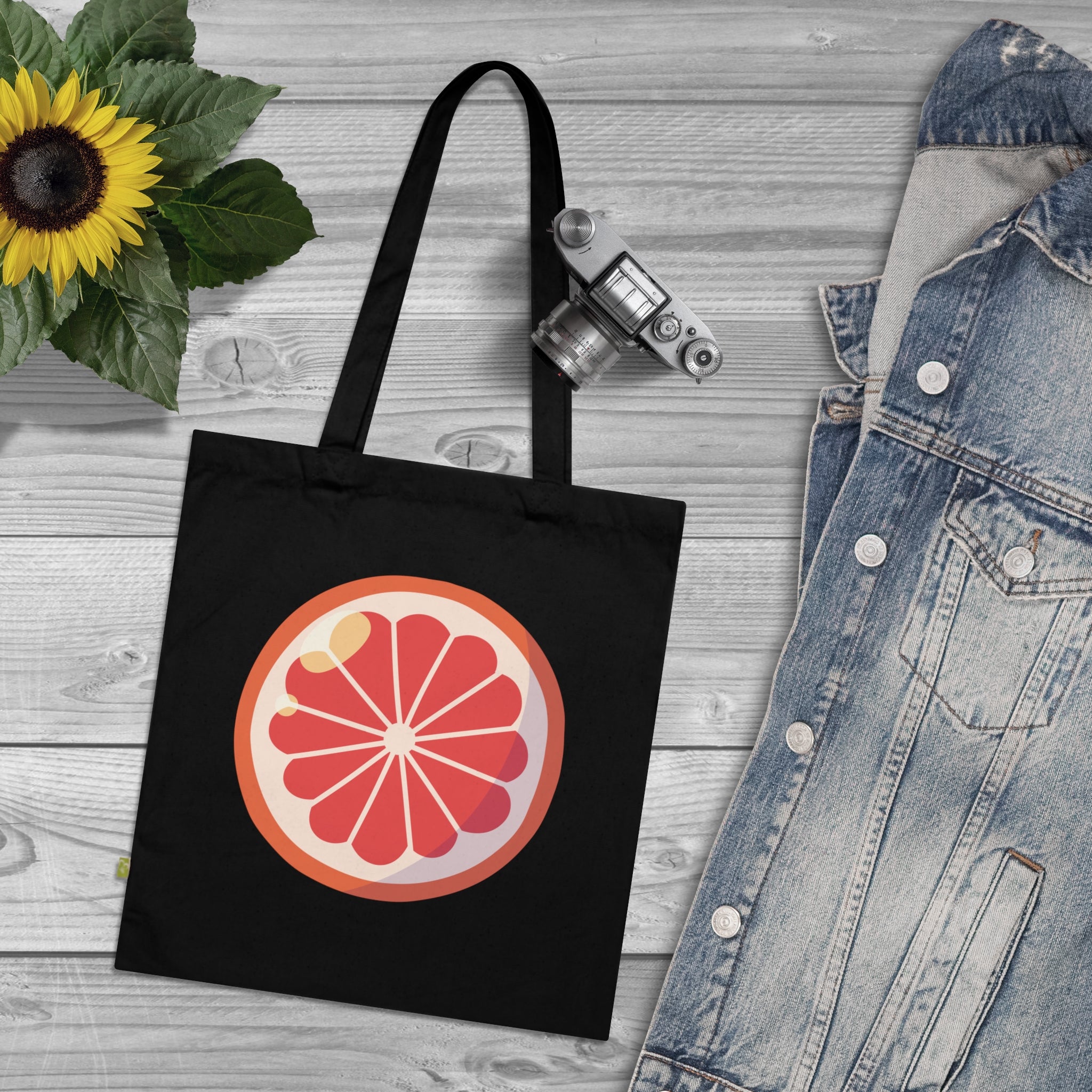 Tote Bag — Bright Pink Grapefruit Slice Organic Cotton Tote