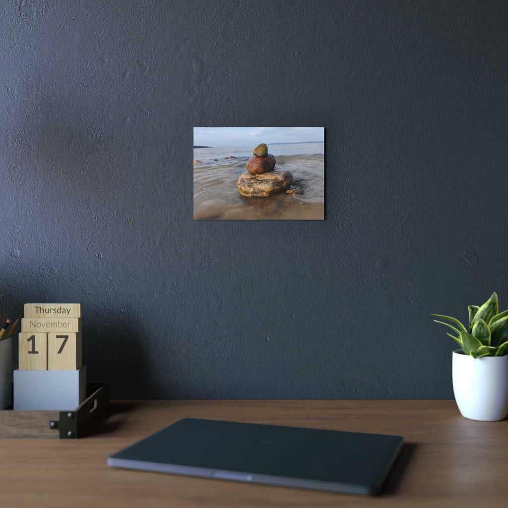 Stacked Beach Rocks Aluminum Panel Wall Art — Serene Coastal Zen Photo Print