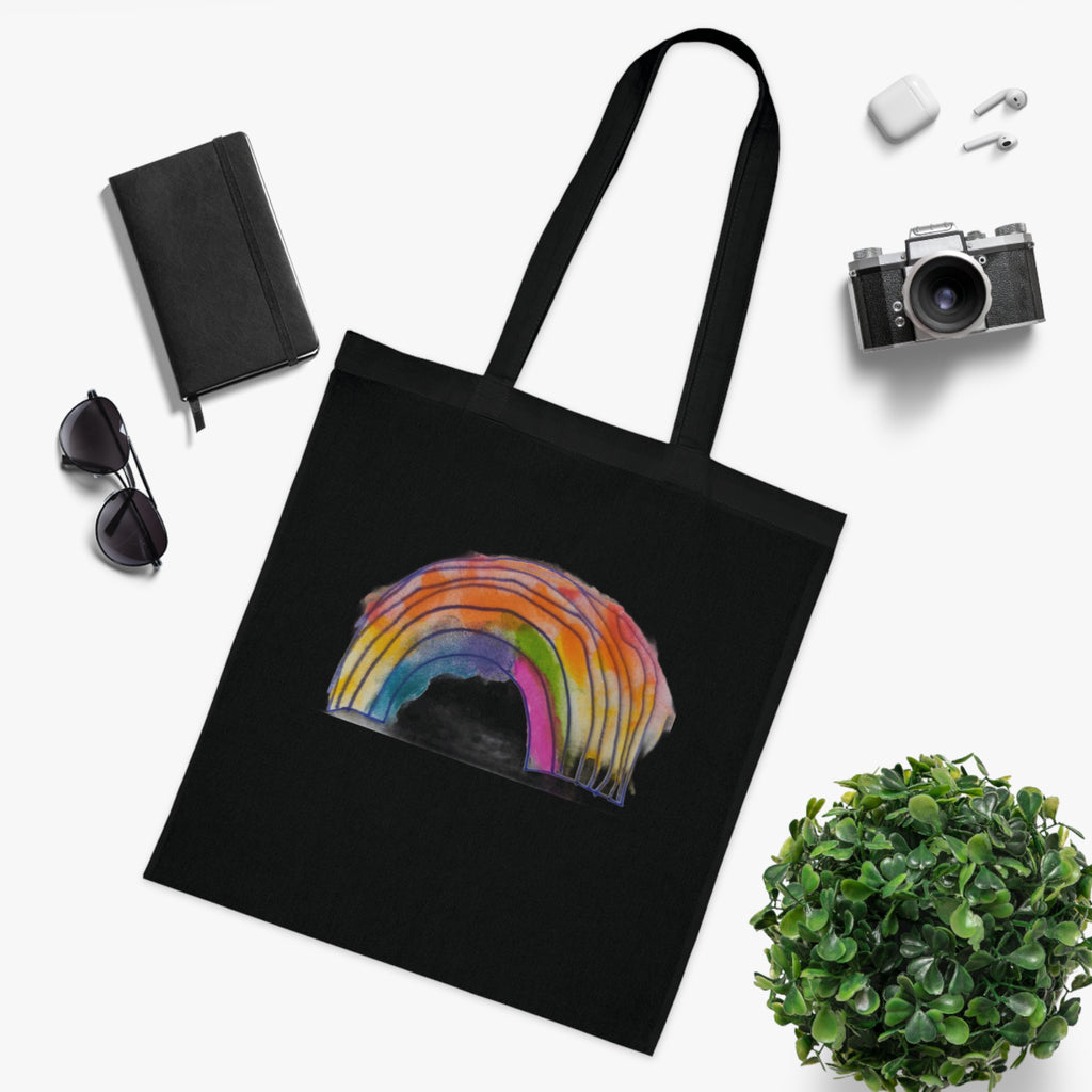 Watercolor Rainbow Cotton Tote Bag — Colorful Hand-Painted Grocery & Everyday Market Tote
