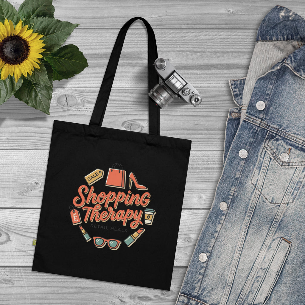 Shopping Therapy Organic Tote Bag — Retro Fashion Graphic Tote