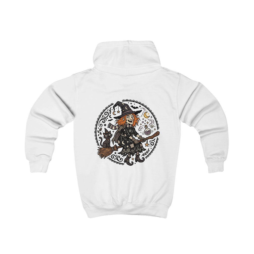 Kids Hoodie - Whimsical Witch & Cat Halloween Pullover