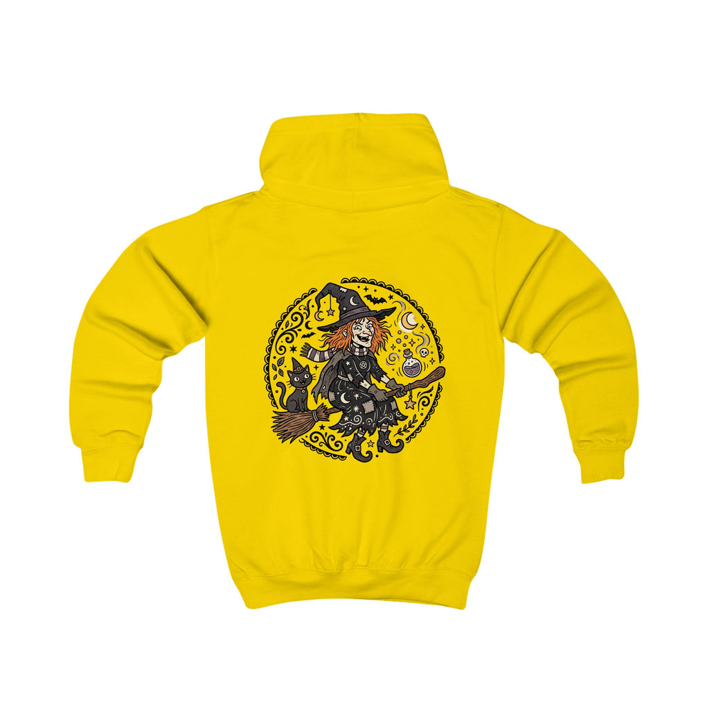 Kids Hoodie - Whimsical Witch & Cat Halloween Pullover