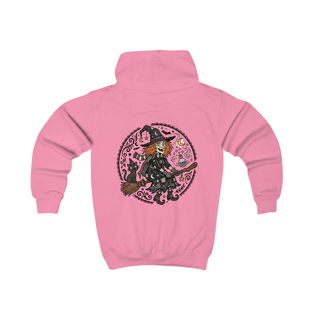 Kids Hoodie - Whimsical Witch & Cat Halloween Pullover