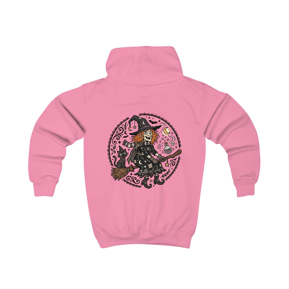 Kids Hoodie - Whimsical Witch & Cat Halloween Pullover