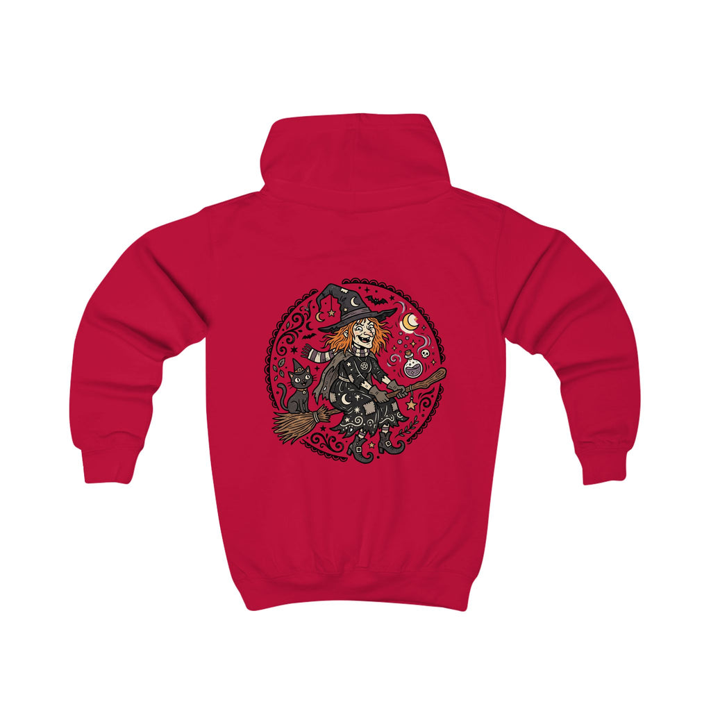 Kids Hoodie - Whimsical Witch & Cat Halloween Pullover