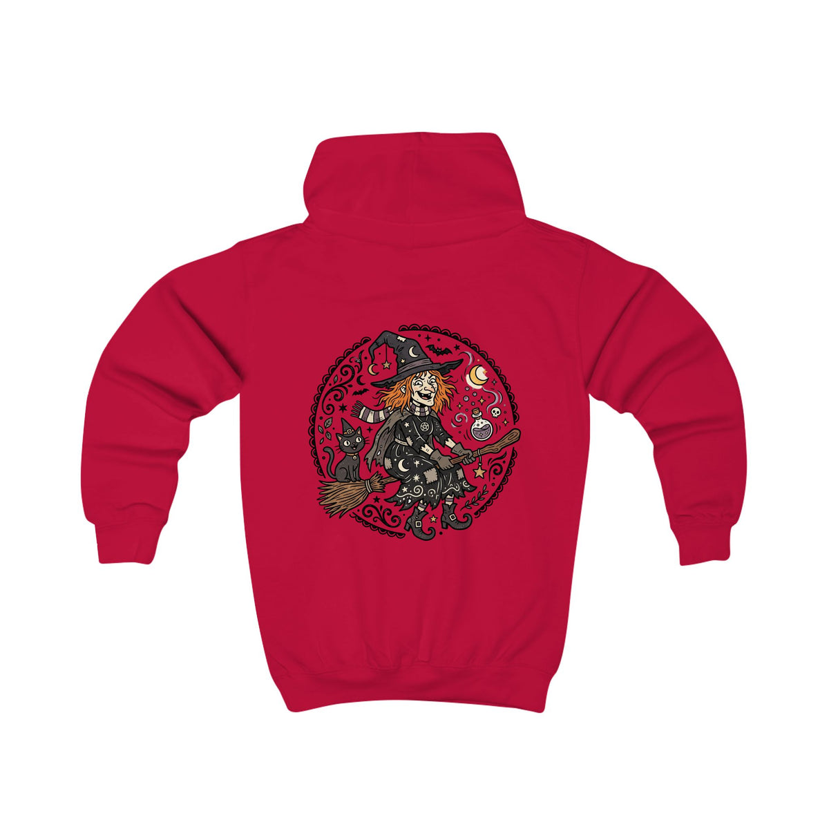 Kids Hoodie - Whimsical Witch & Cat Halloween Pullover