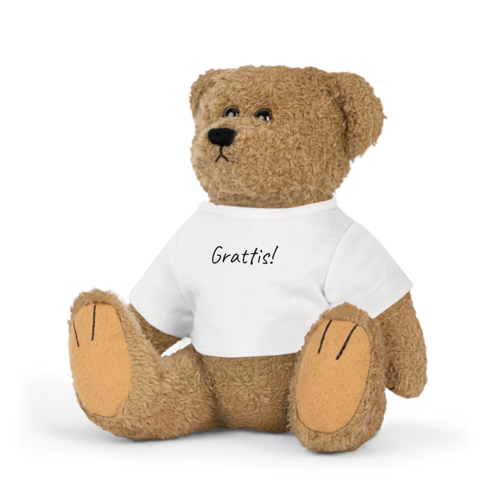 Teddy Bear Plush — 'Grattis!' Printed Tee (Cute Congratulations Gift)