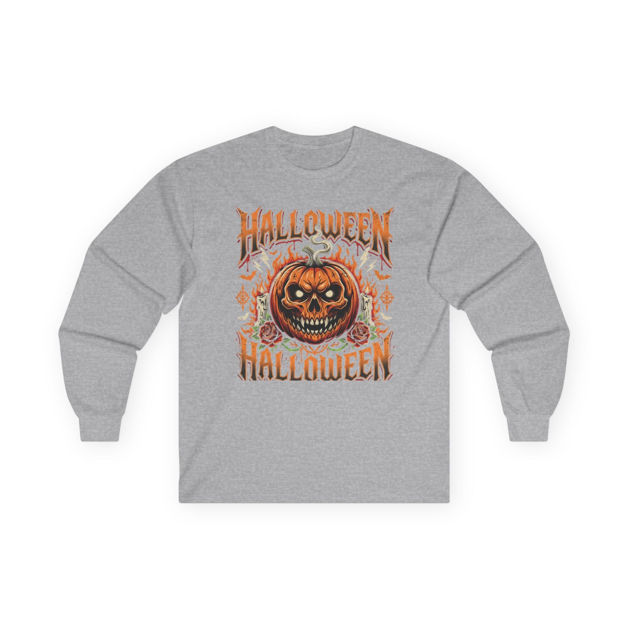 Halloween Pumpkin Long Sleeve Tee — Retro Scary Jack-O'-Lantern Graphic
