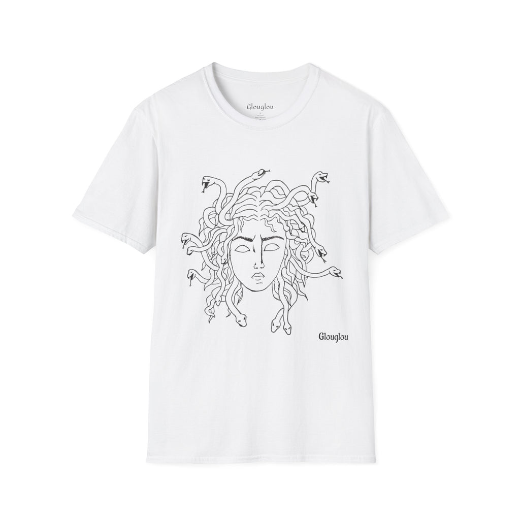 Medusa Line Art T-Shirt | Mythology Snake Hair Illustration