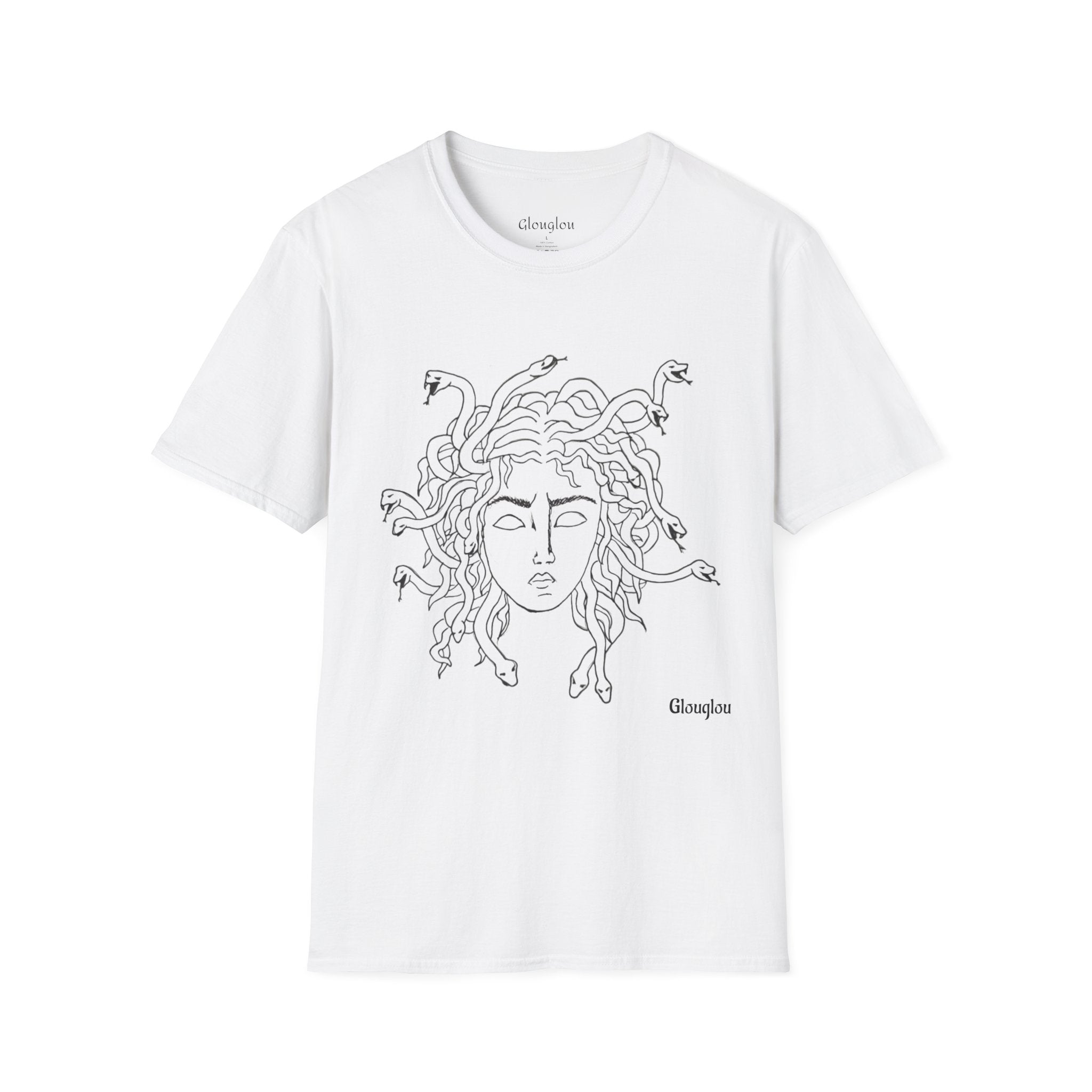 Medusa Line Art T-Shirt | Mythology Snake Hair Illustration