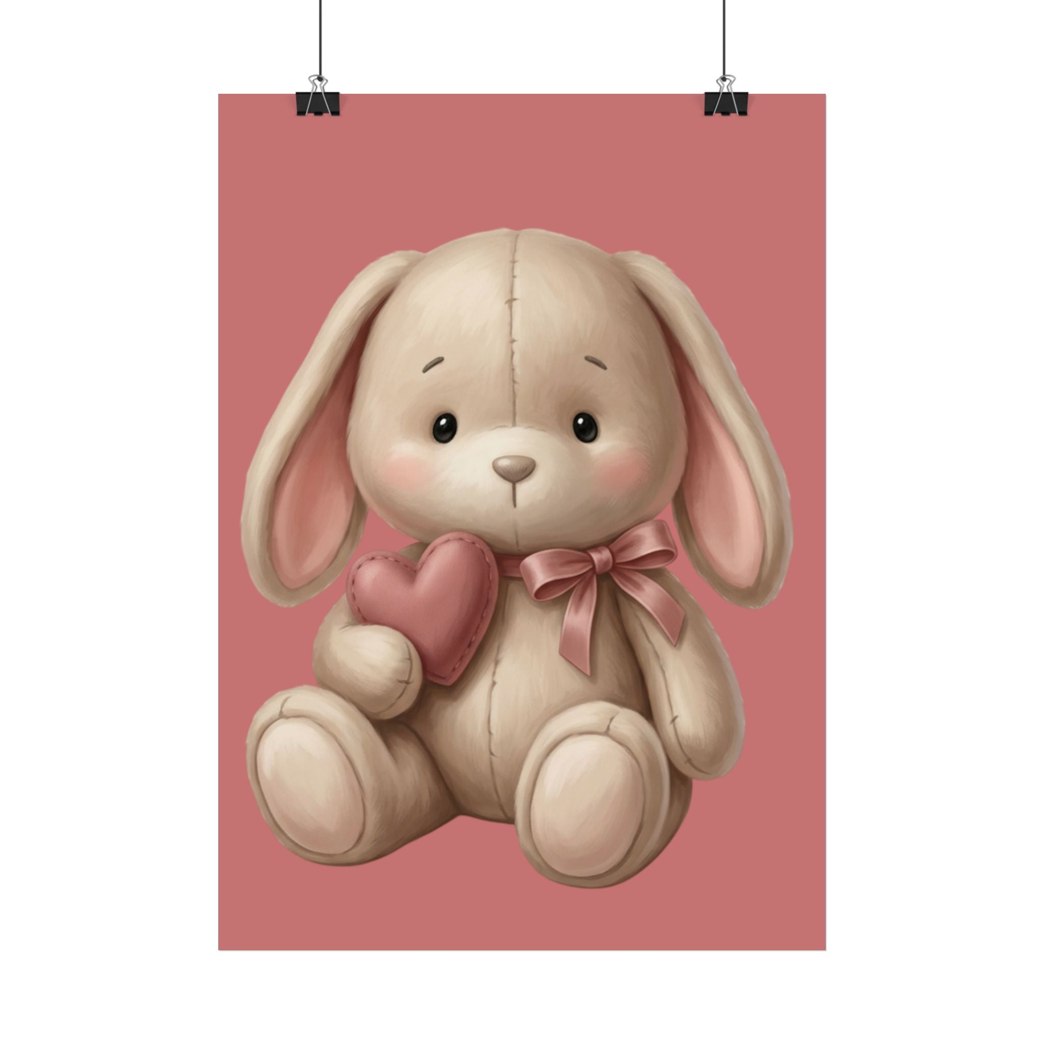 Cute Bunny Heart Poster — Nursery Wall Art for Baby Girl, Soft Pink Plush Rabbit Print