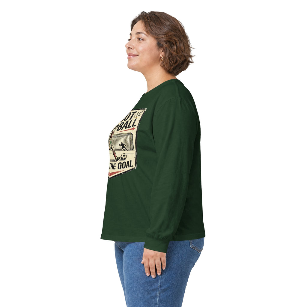 Shoot the Ball Soccer Long Sleeve Tee — Make the Goal Vintage Graphic