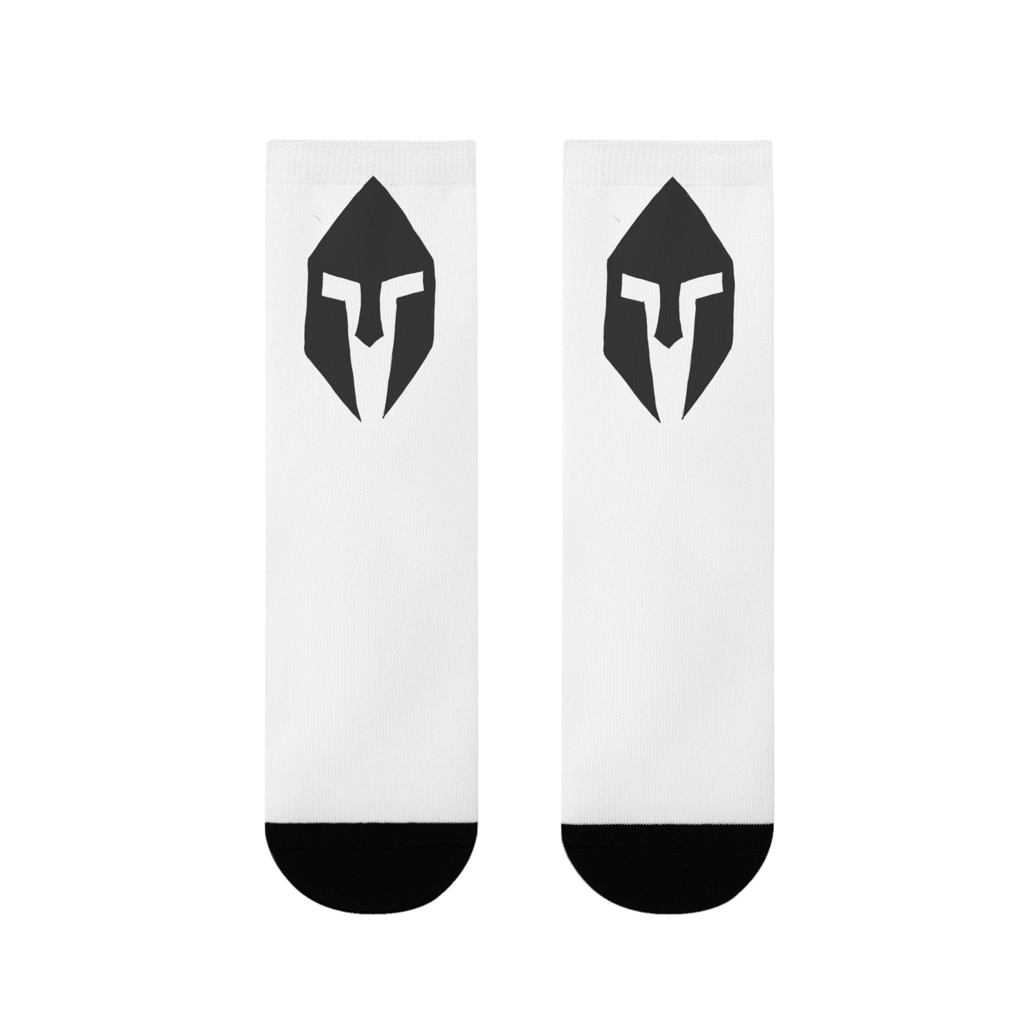 Spartan Shield Crew Socks — Black Logo Sublimation Athletic Socks