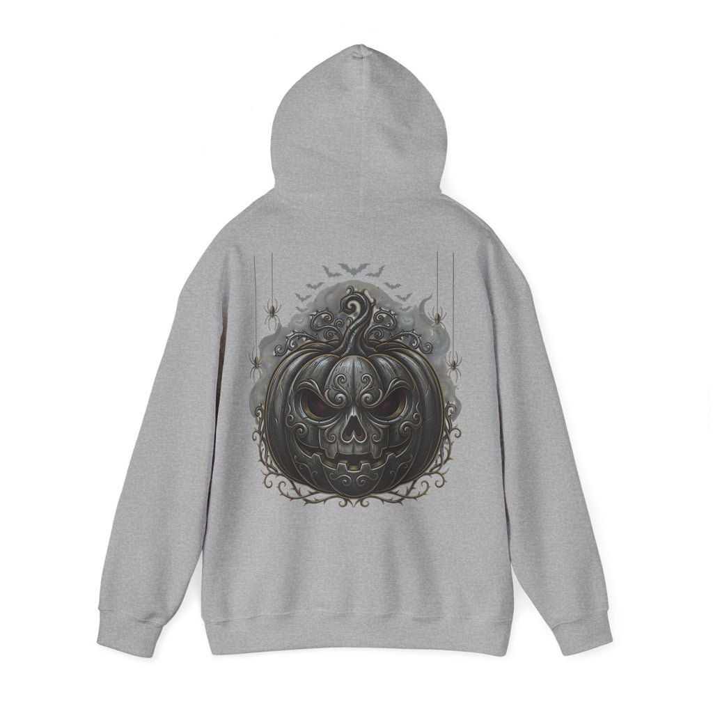 Halloween Gothic Pumpkin Hoodie — Black Ornate Jack-O'-Lantern Back Print