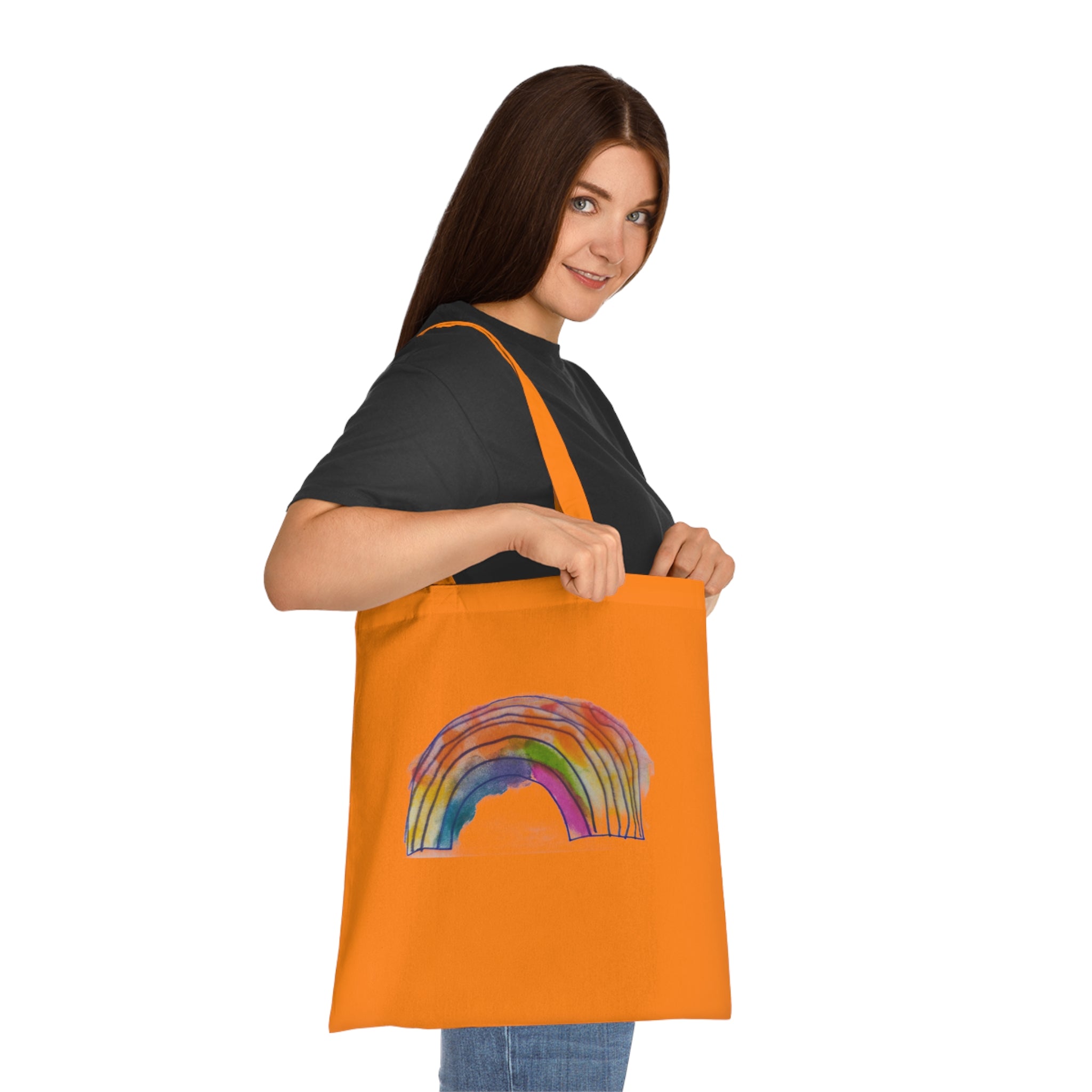 Watercolor Rainbow Cotton Tote Bag — Colorful Hand-Painted Grocery & Everyday Market Tote