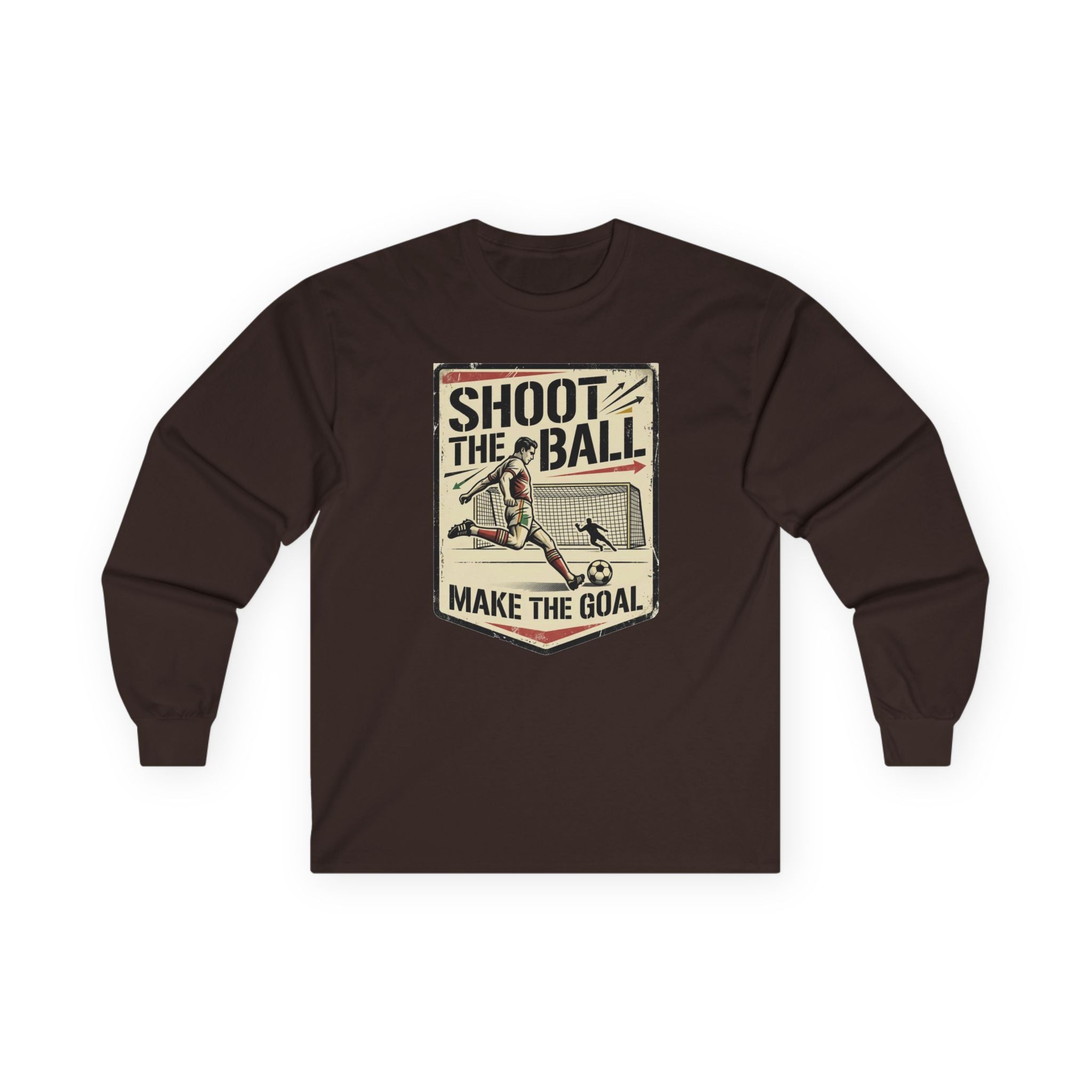 Shoot the Ball Soccer Long Sleeve Tee — Make the Goal Vintage Graphic