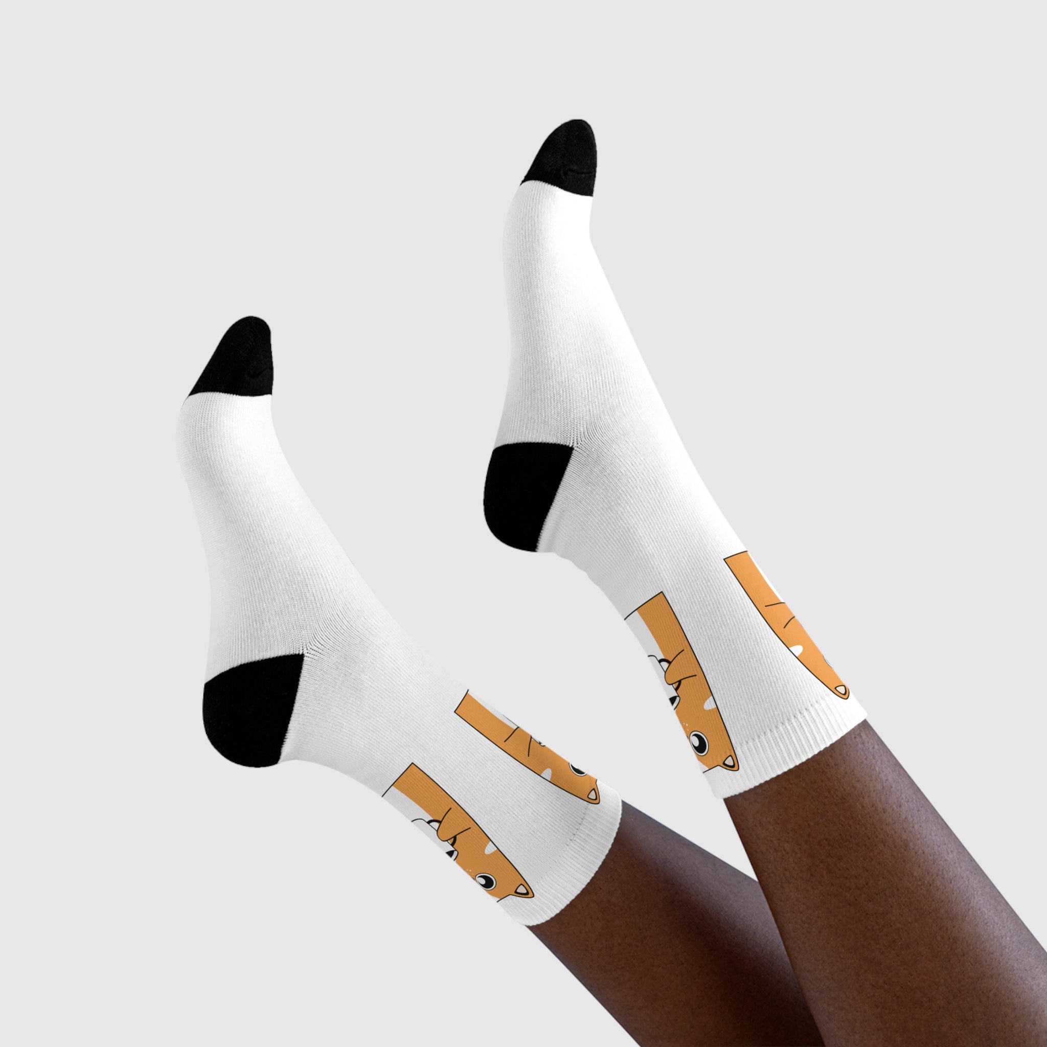 Cute Orange Cat Coffee Socks — Sublimated Crew Socks