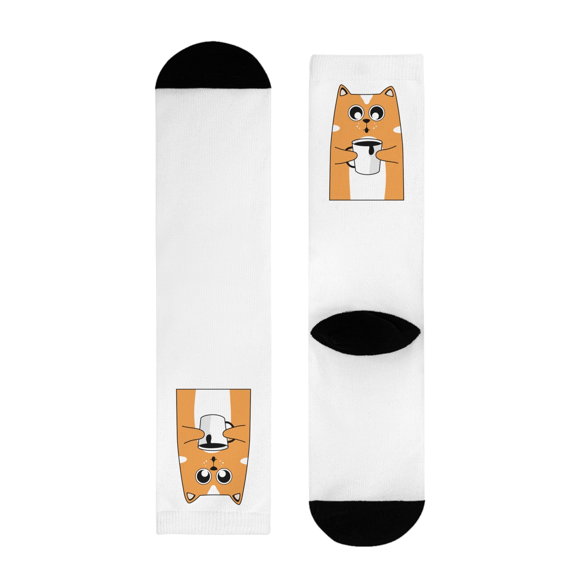 Cute Orange Cat Coffee Socks — Sublimated Crew Socks