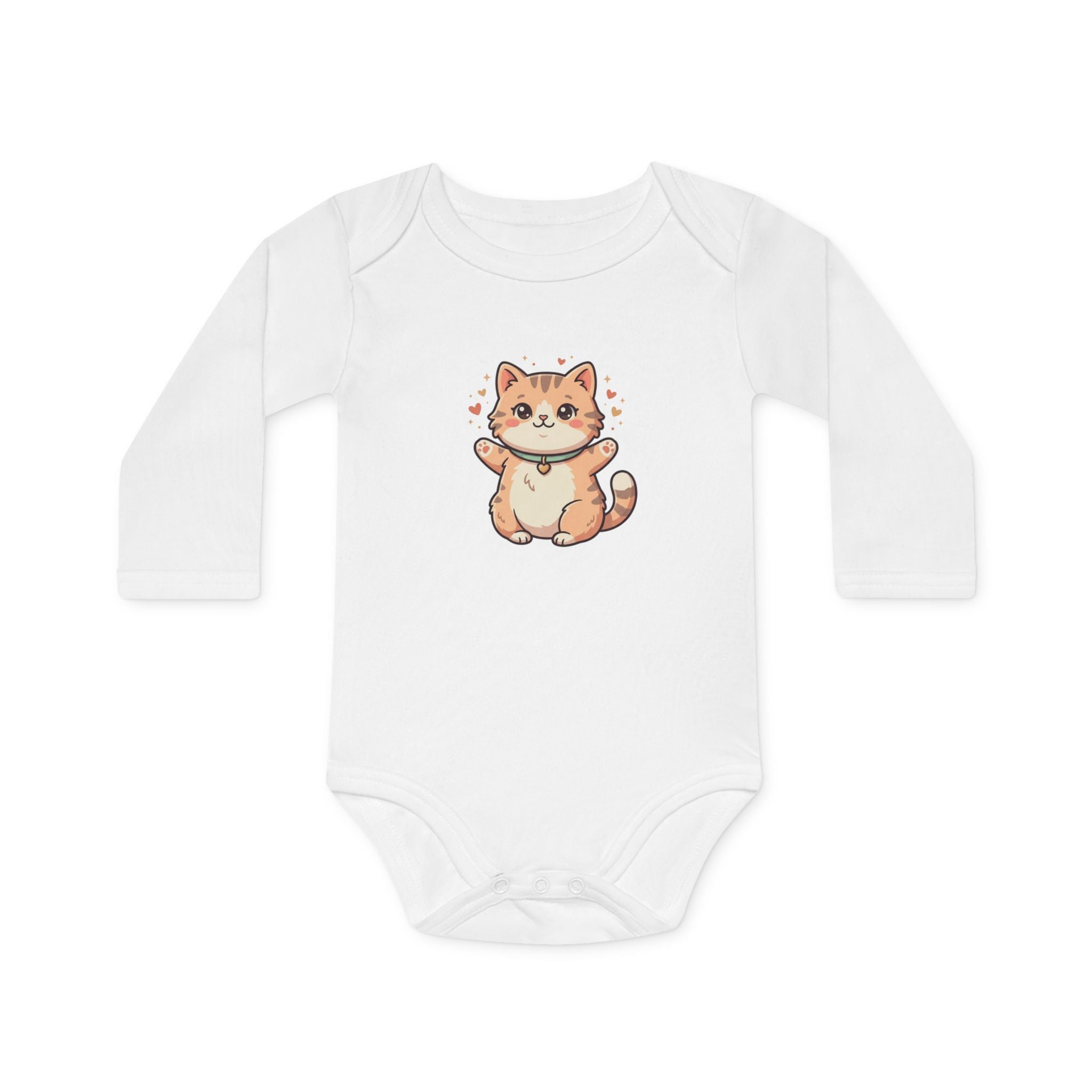 Baby Bodysuit — Cute Kawaii Ginger Cat Illustration Long-Sleeve Organic Onesie