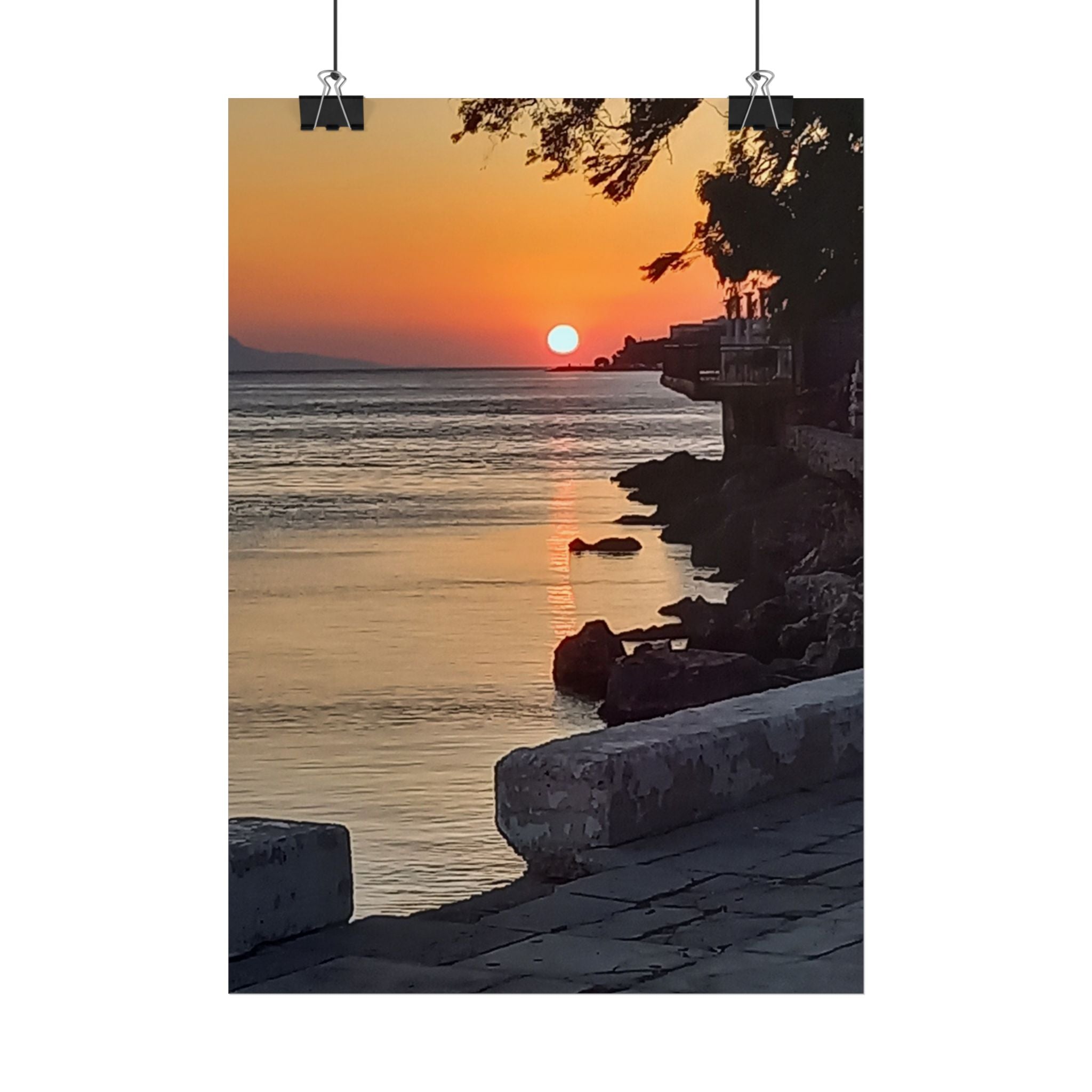 Sunset Seafront Poster — Mediterranean Coastal Sunset Wall Art