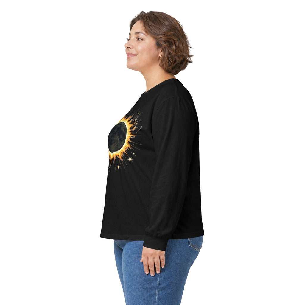 Solar Eclipse Long Sleeve Tee — Black Sun Graphic Shirt