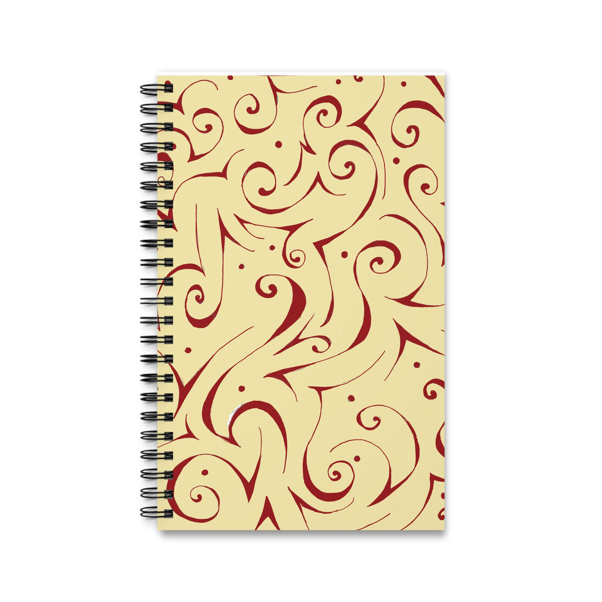 Swirled Flourish Spiral Journal – Elegant Red & Cream Notebook