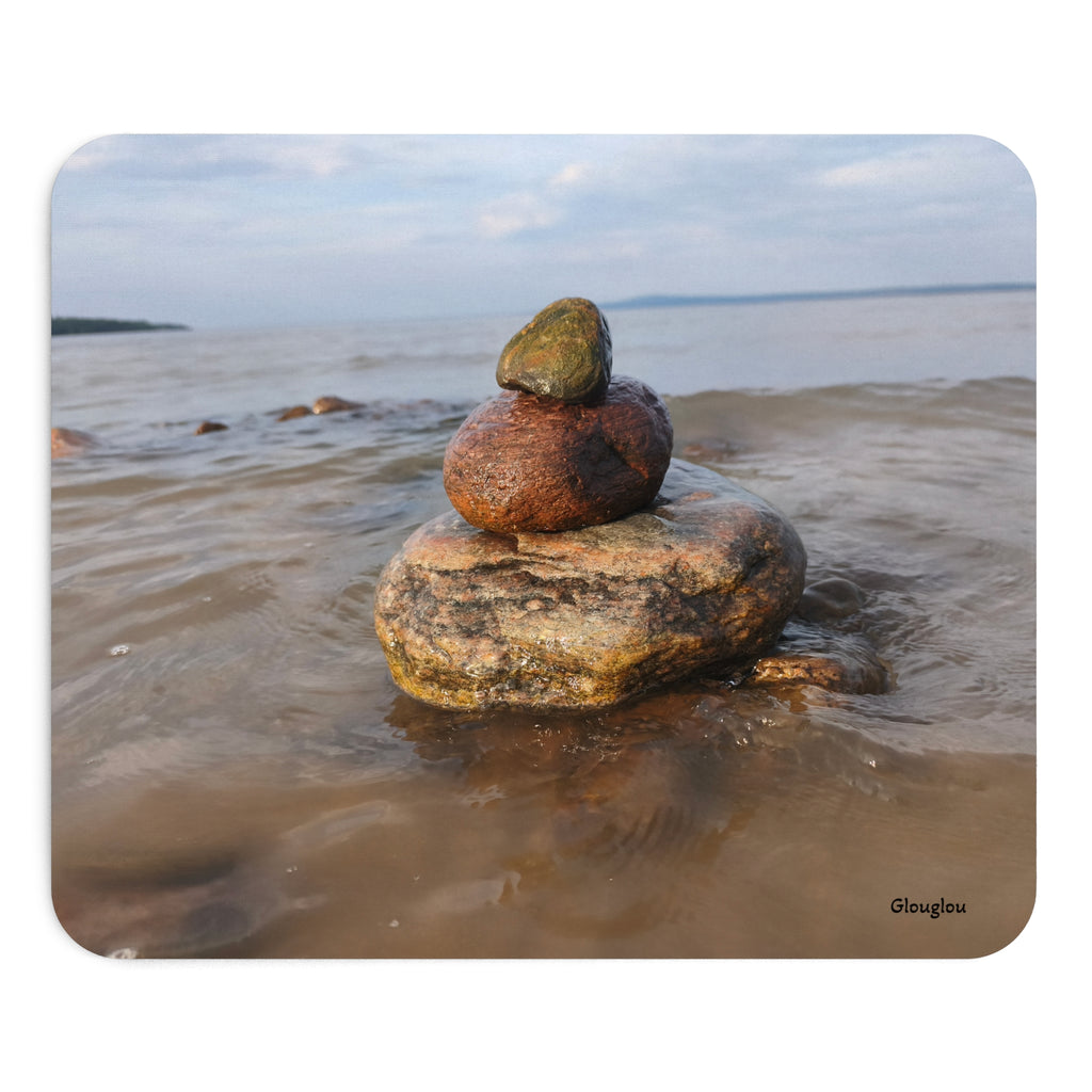 Beach Stone Stack Mouse Pad — Calm Coastal Desk Accessory