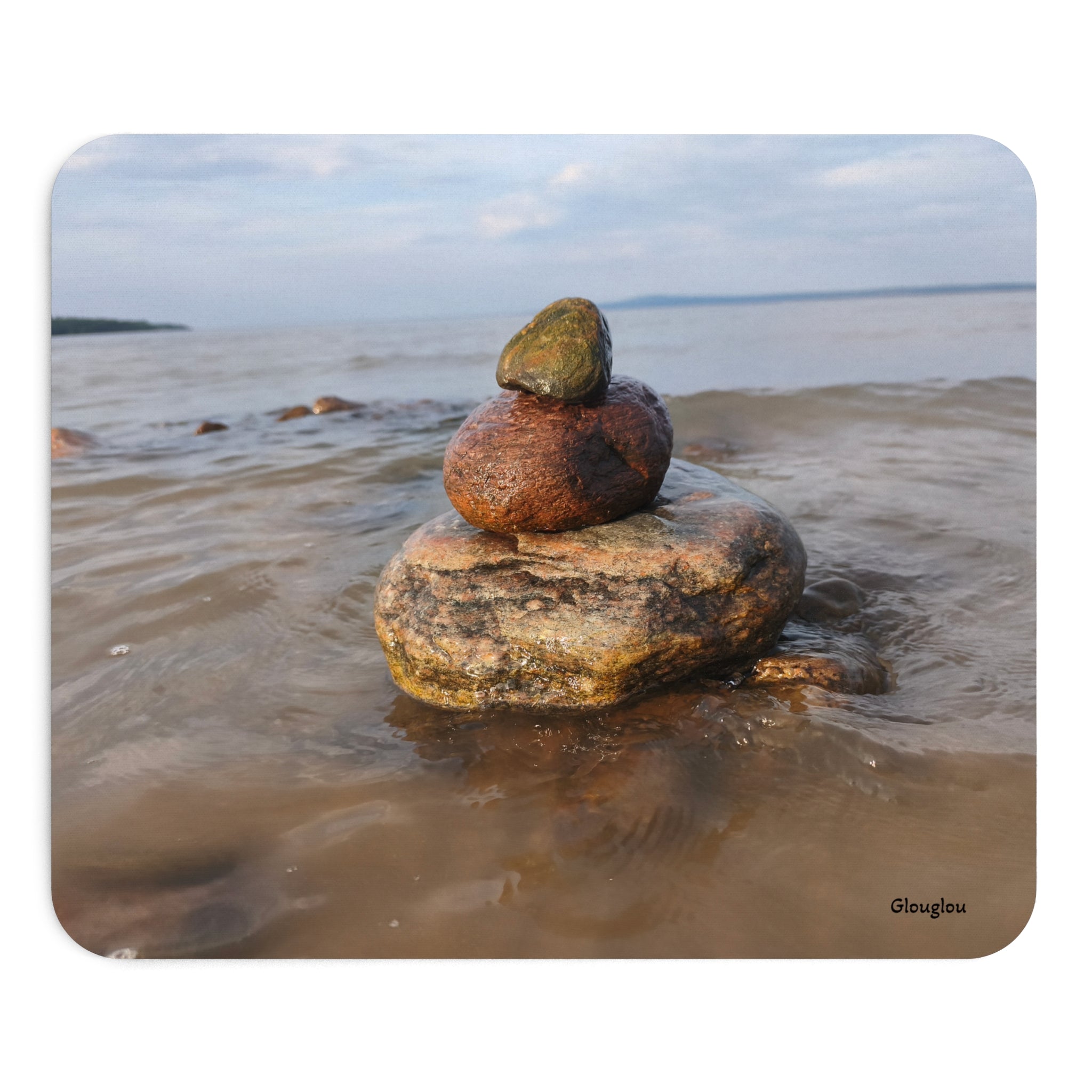 Beach Stone Stack Mouse Pad — Calm Coastal Desk Accessory
