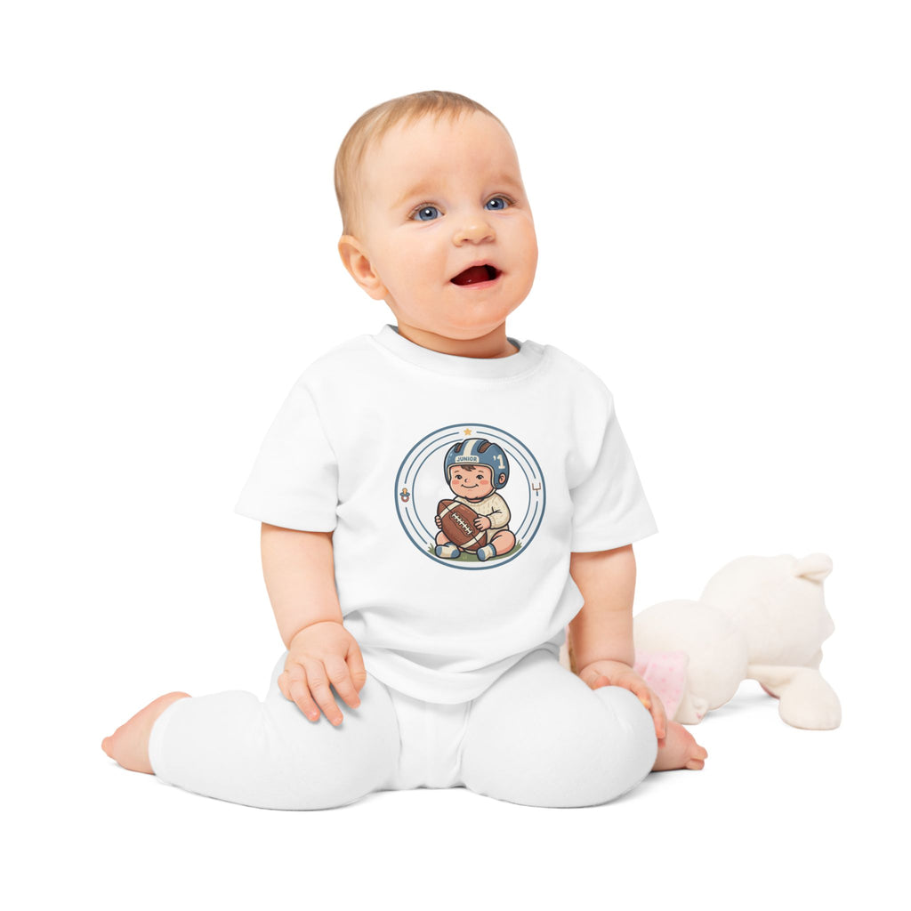 Baby Football Tee – Cute Baby with Helmet & Football Graphic