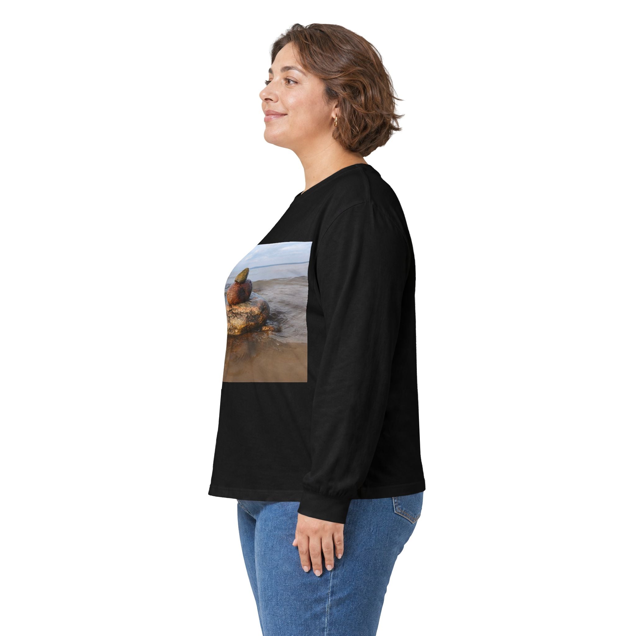 Stacked Beach Rocks Long Sleeve Tee — Coastal Zen Nature Shirt