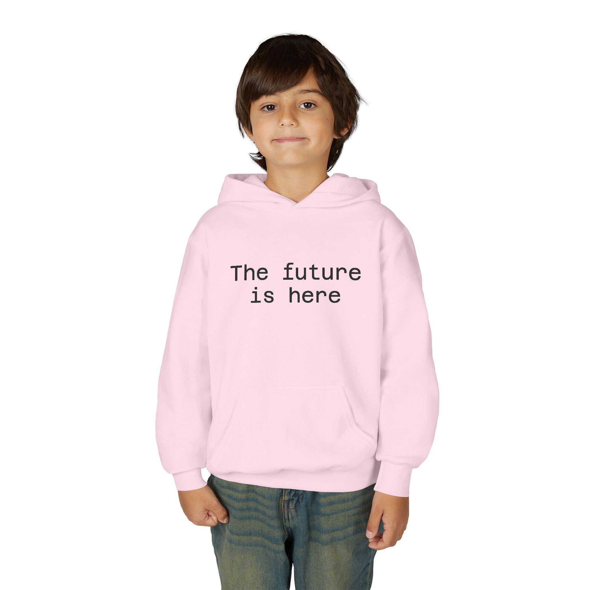 Youth Hoodie “The Future Is Here” Minimalist Slogan Sweatshirt