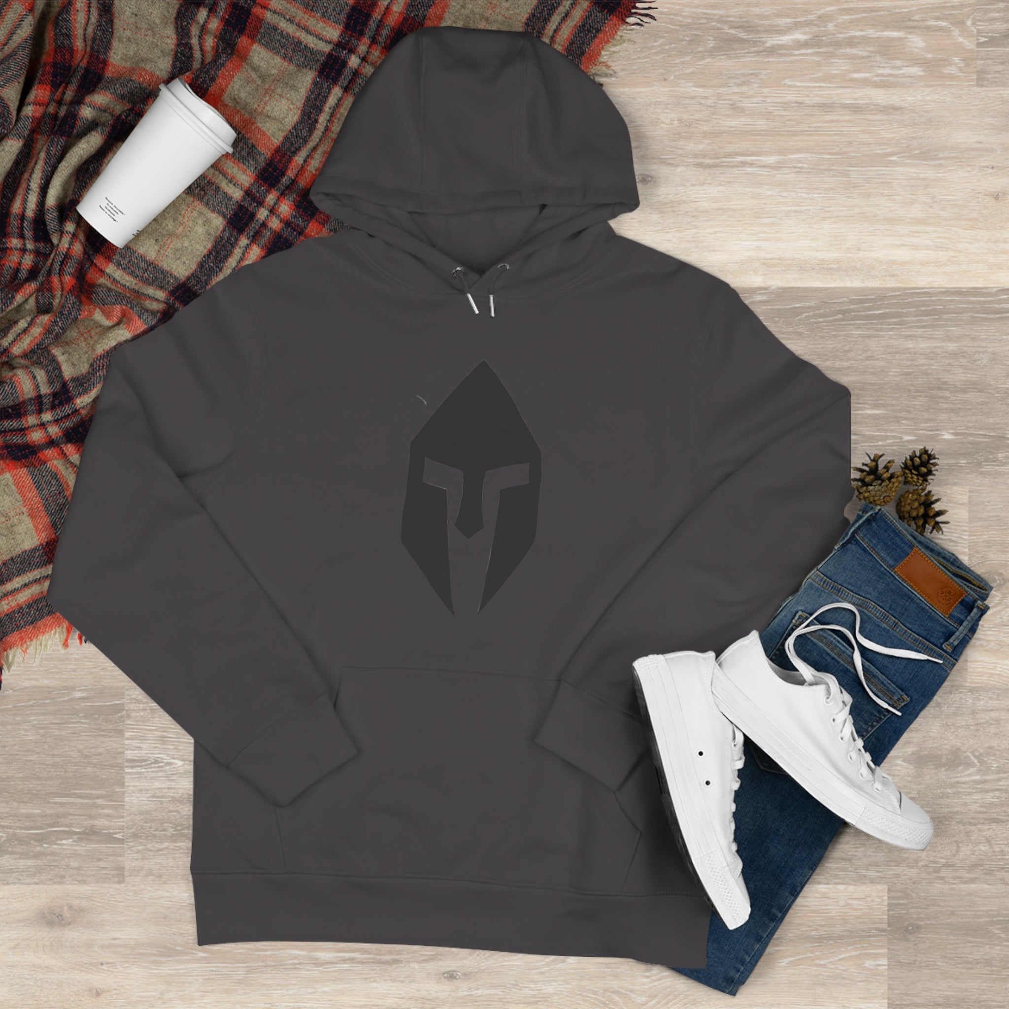 Spartan Helmet Hoodie — Minimal Warrior King Graphic Hooded Sweatshirt