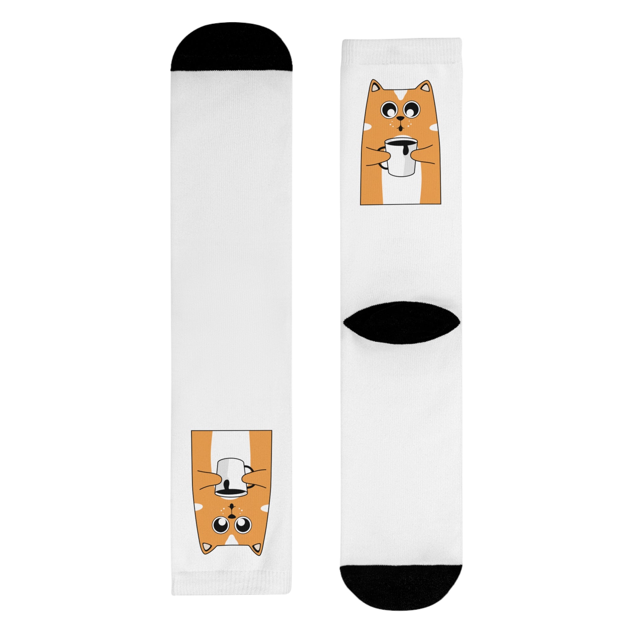 Cute Orange Cat Coffee Socks — Sublimated Crew Socks