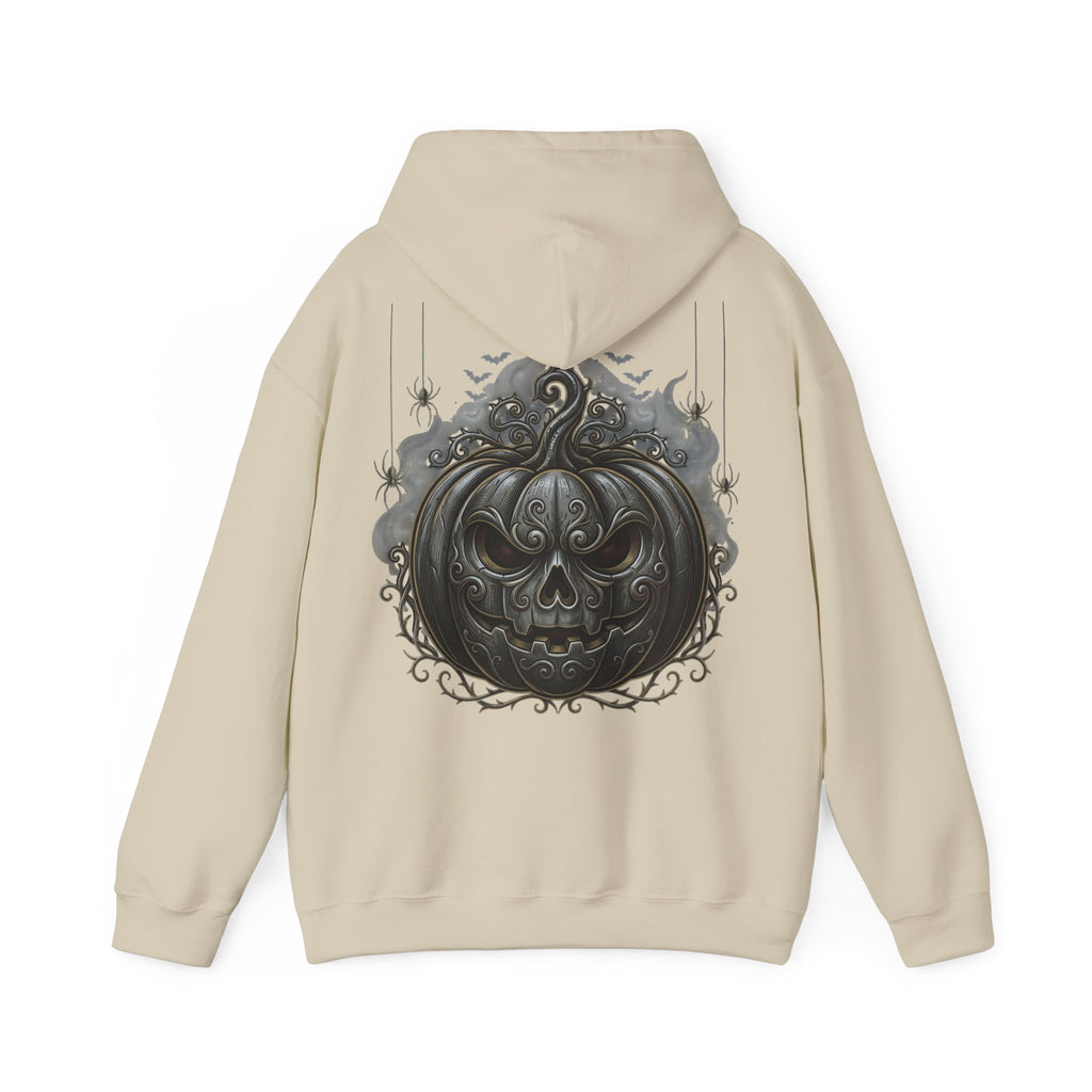Halloween Gothic Pumpkin Hoodie — Black Ornate Jack-O'-Lantern Back Print